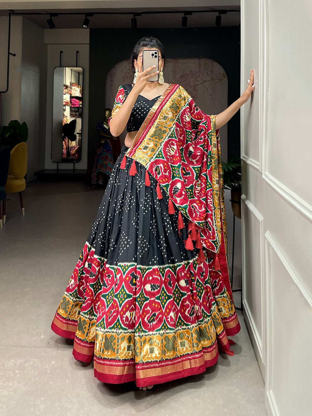 Patola Print Design Black Color Function Wear Lehenga Choli