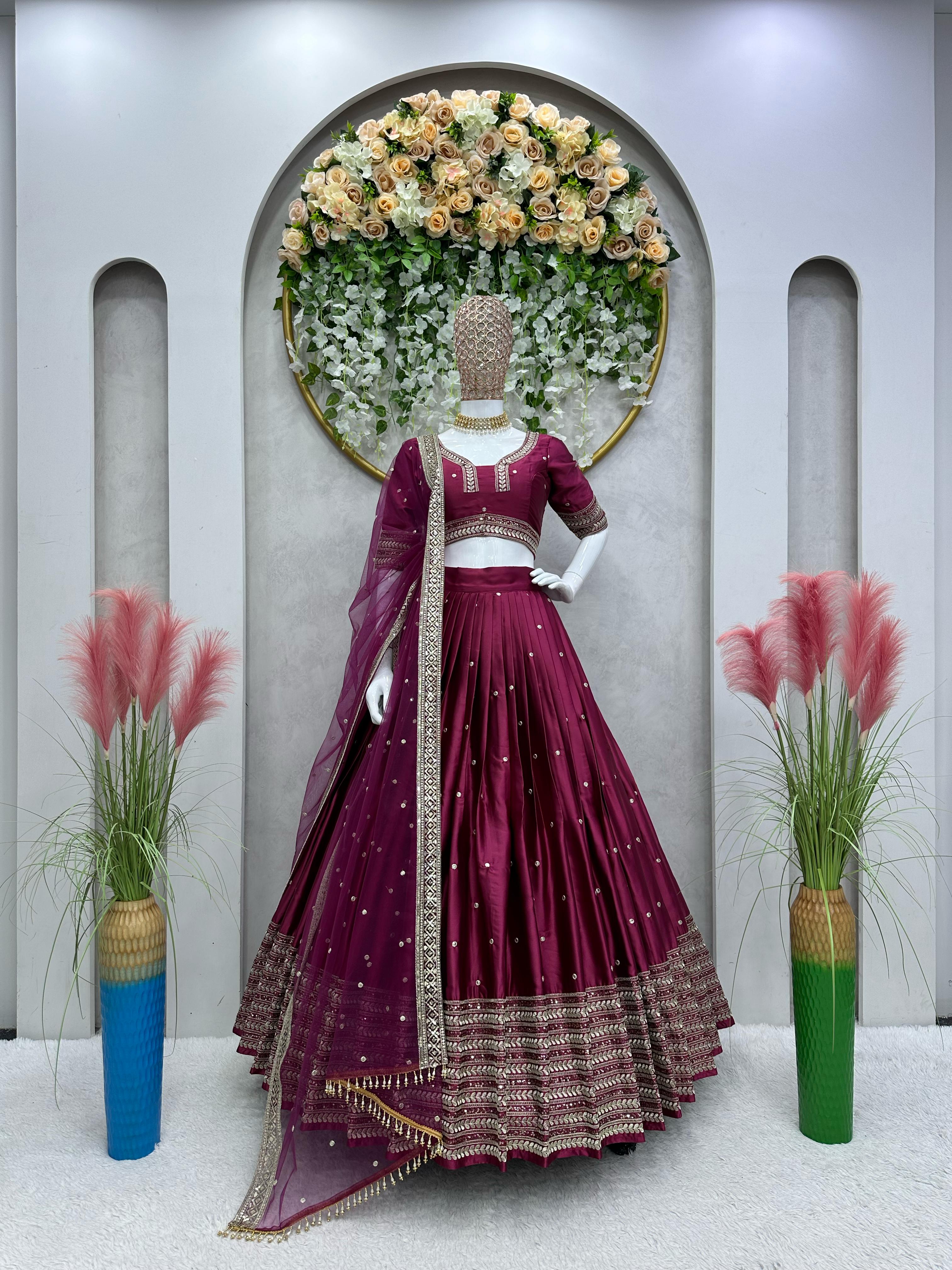 Thread With Sequence Wine Traditional Wear Lehenga Choli