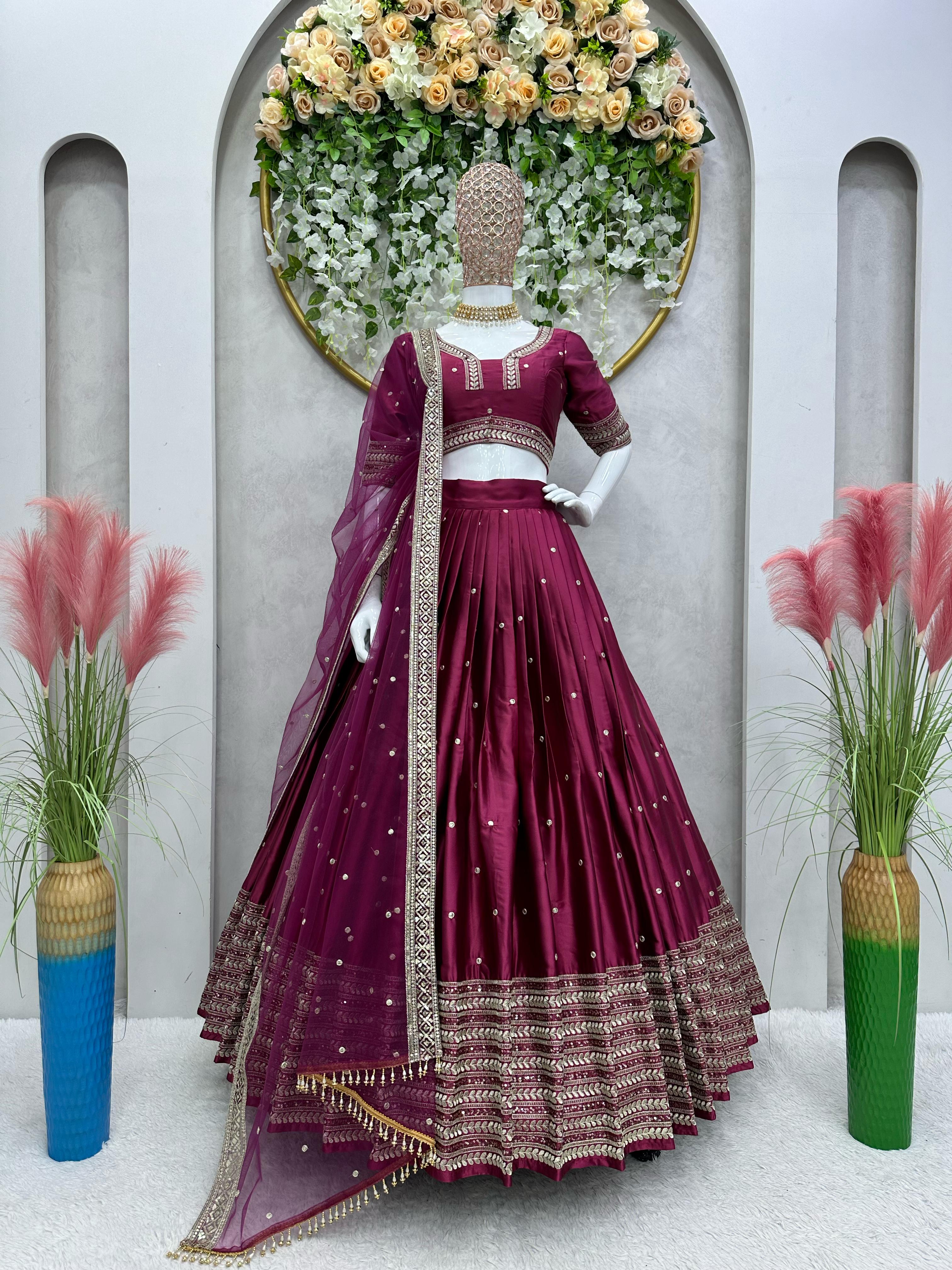 Thread With Sequence Wine Traditional Wear Lehenga Choli