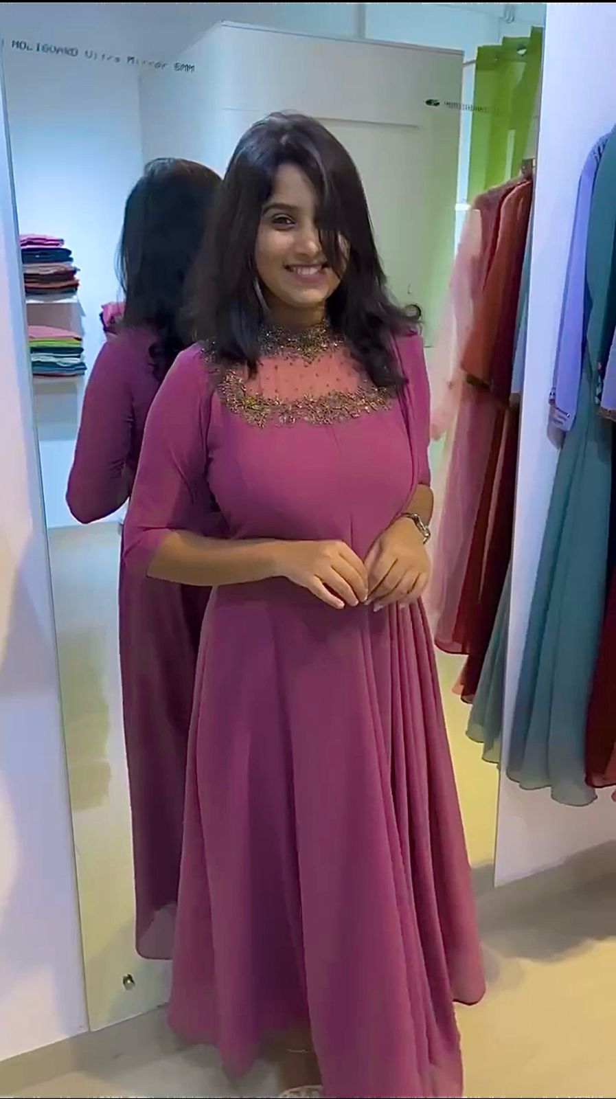 Neck Work Beautiful Dusty Pink Anarkali Suit