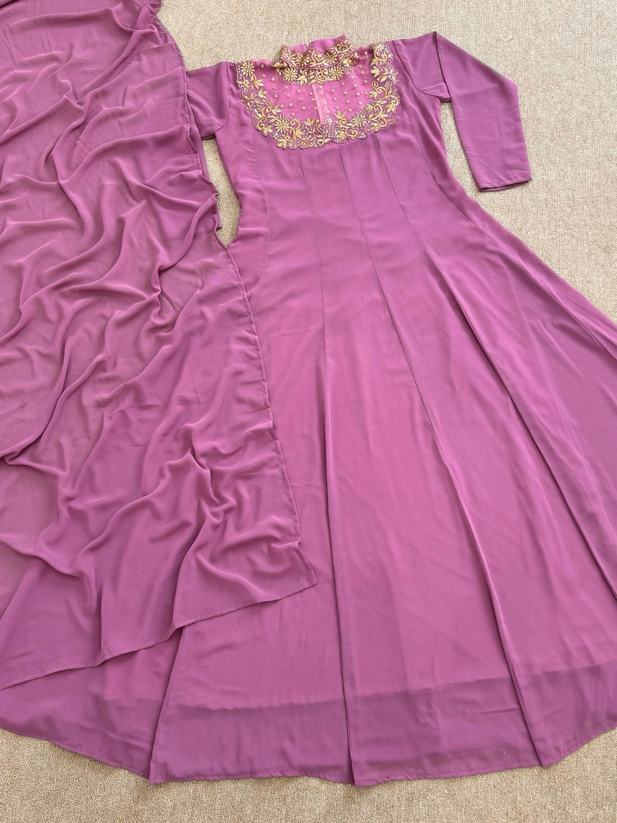 Neck Work Beautiful Dusty Pink Anarkali Suit