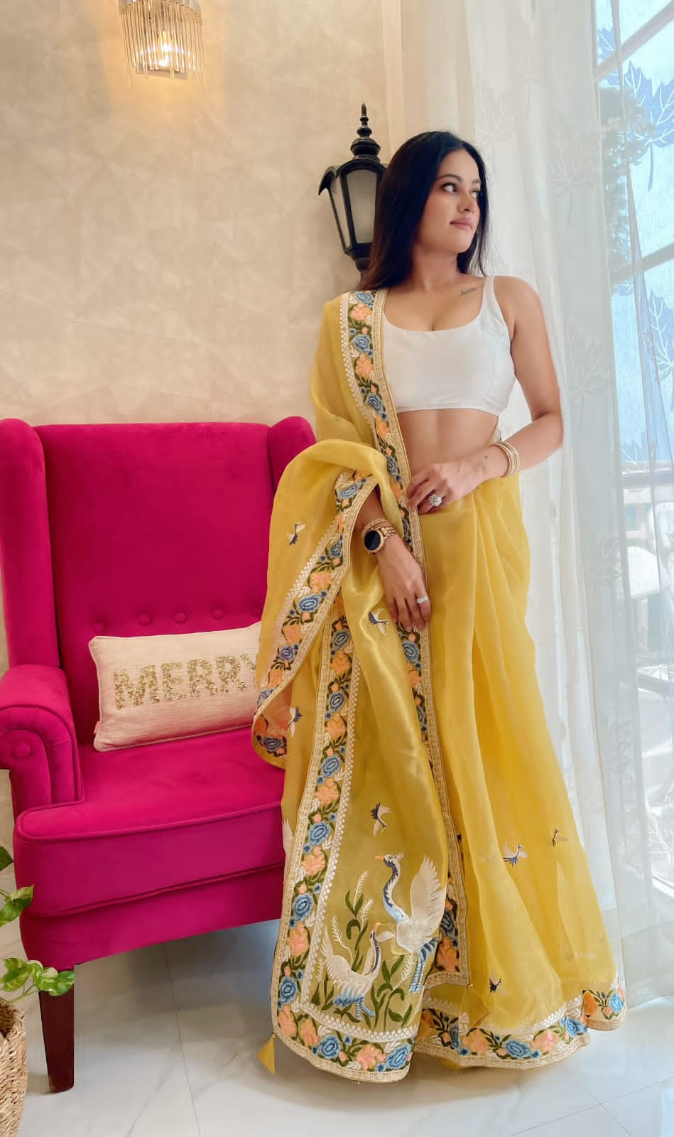 Yellow Color Soft Organza Silk Multi Thread Work Saree