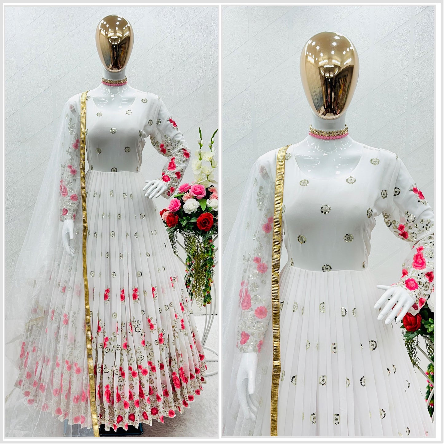 Demanding White Sequence Embroidery Work Anarkali Gown