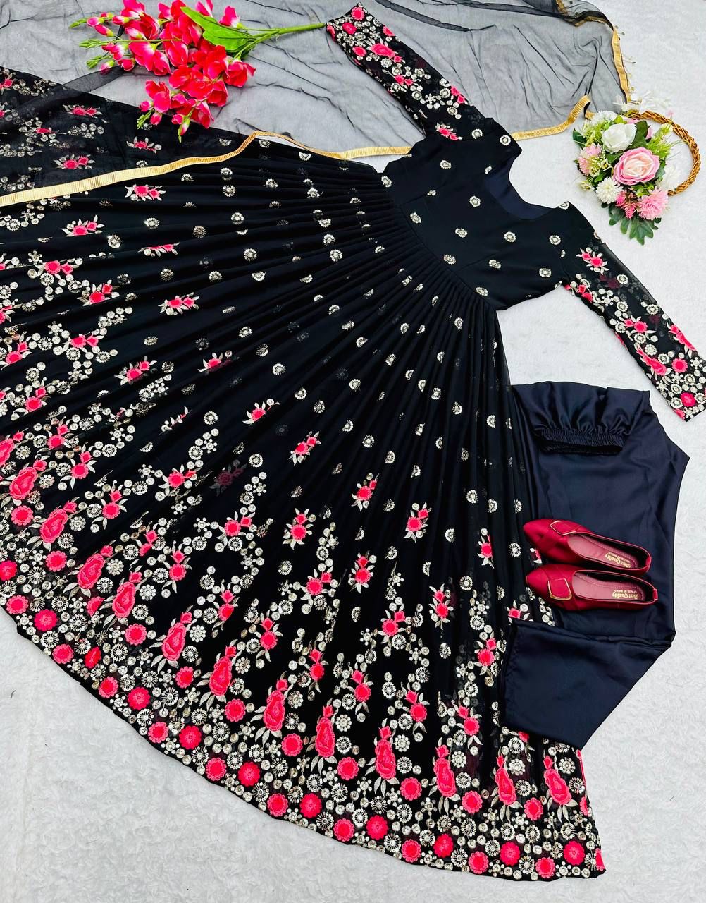 Demanding Black Sequence Embroidery Work Anarkali Gown