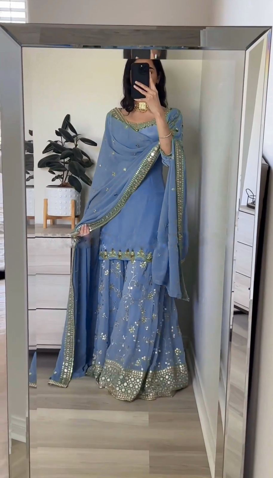 Sky Blue Color Sequence Embroidery Sharara Suit