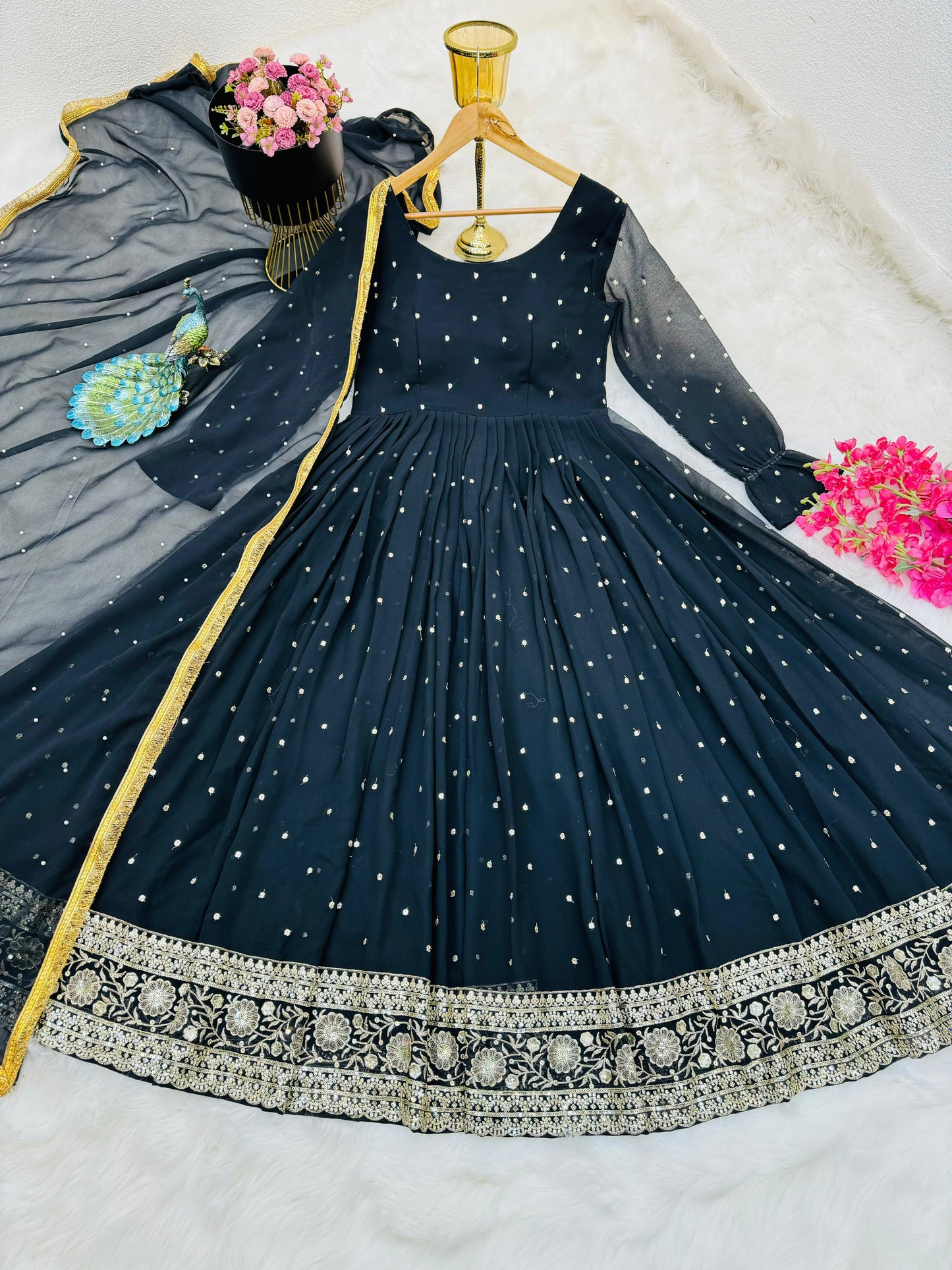 Designer Party Wear Embroidery Work Black Color Gown