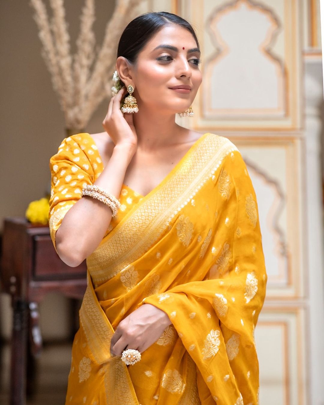 Traditional Wear Jacquard Border Yellow Color Saree