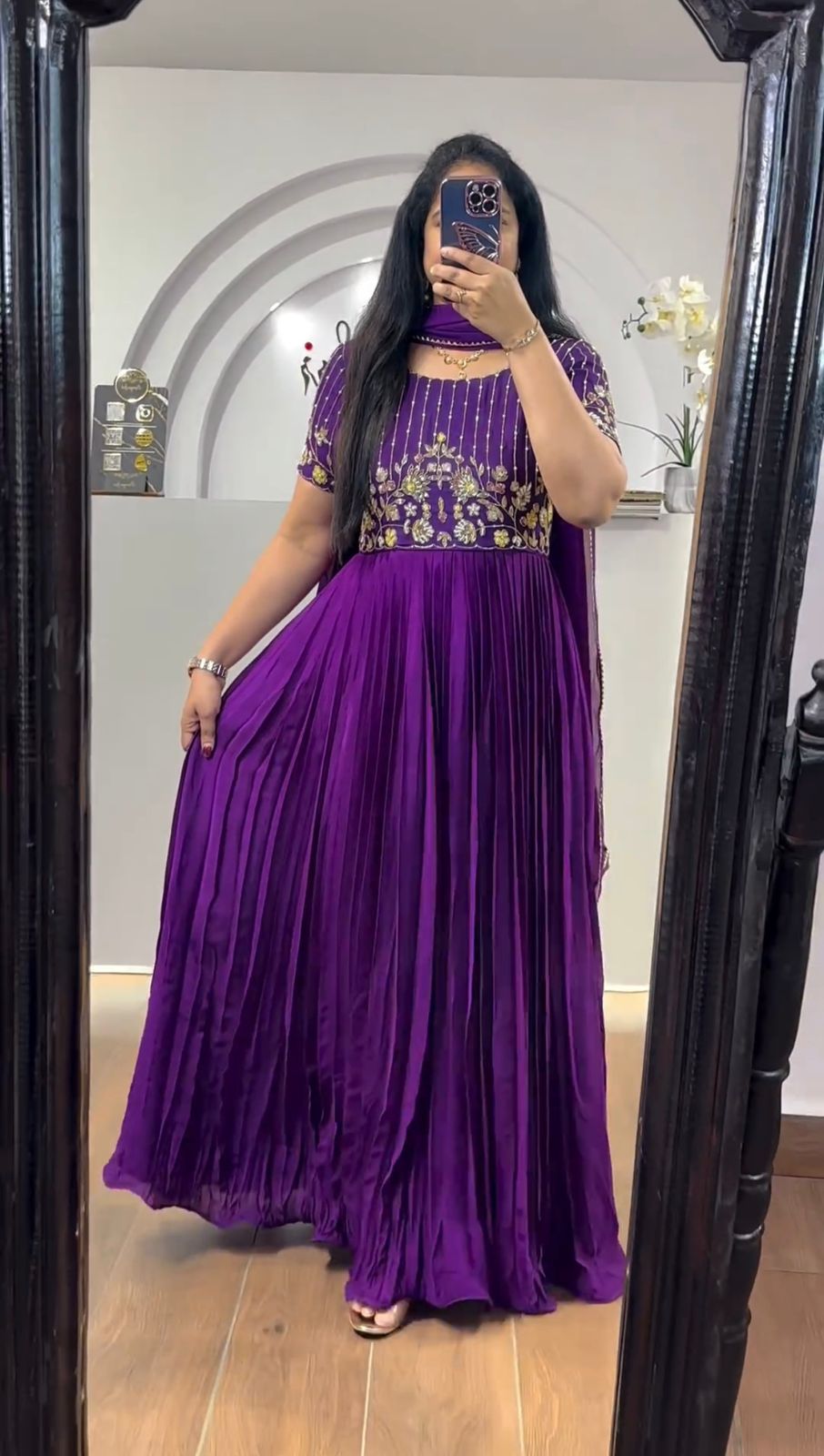 Wedding Wear Purple Color Fancy Work Long Gown