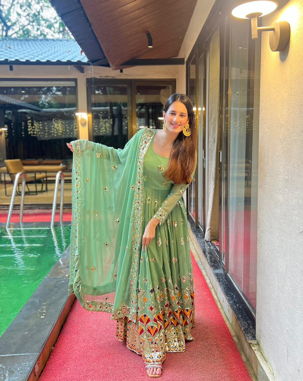 Luxuriant Light Green Sequence Work Anarkali Gown