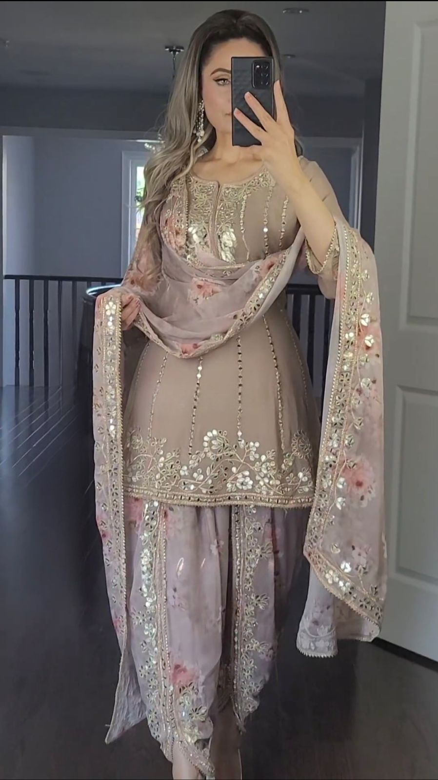 Beige Color Heavy Work With Digital Print Dhoti Suit