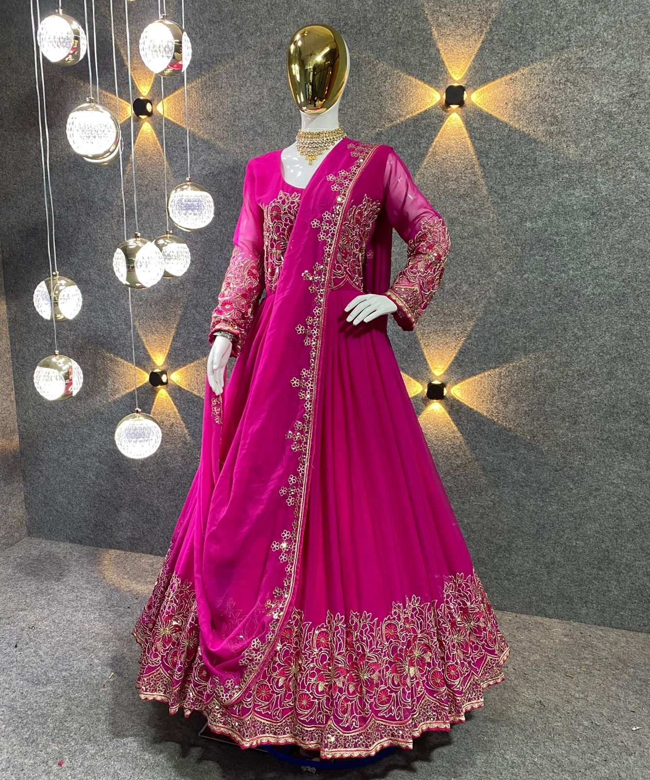 Function Wear Pink Color Embroidery Work Long Anarkali Gown