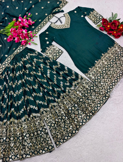 Marvelous Sequence Thread Work Green Color Sharara Suit