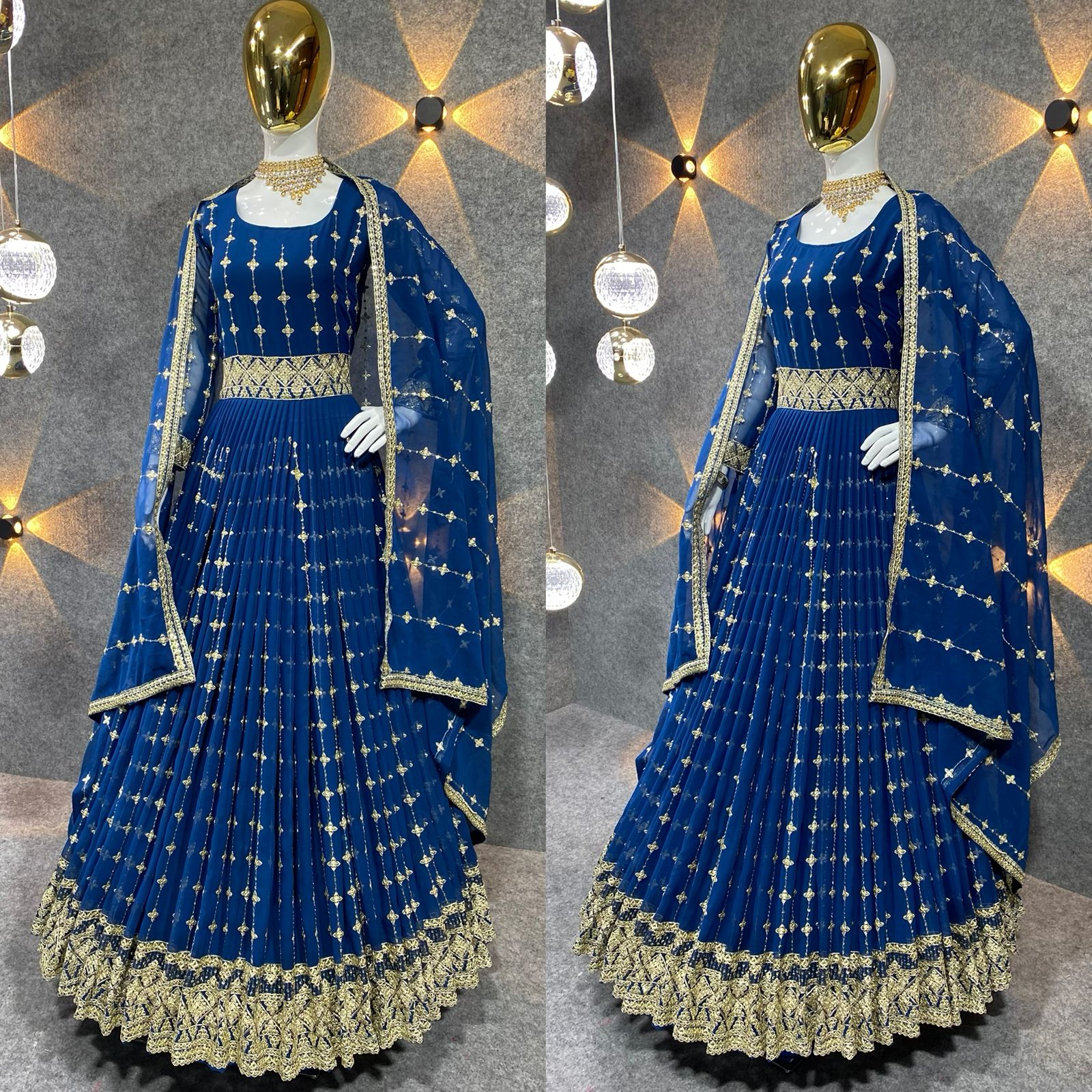 Alluring Blue Color Embroidery  Work Gown