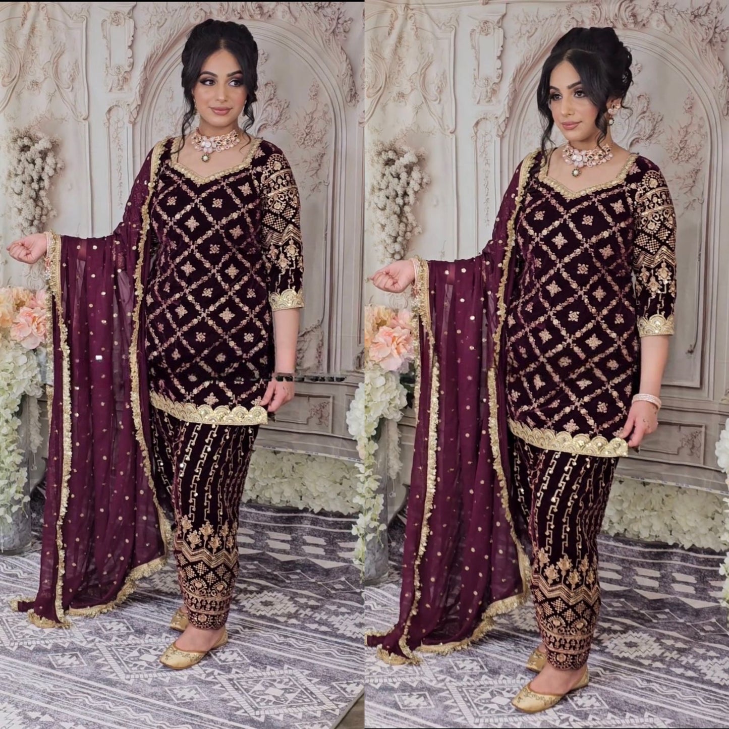 Shining Wine Color Embroidery Sequence Work Punjabi Suit