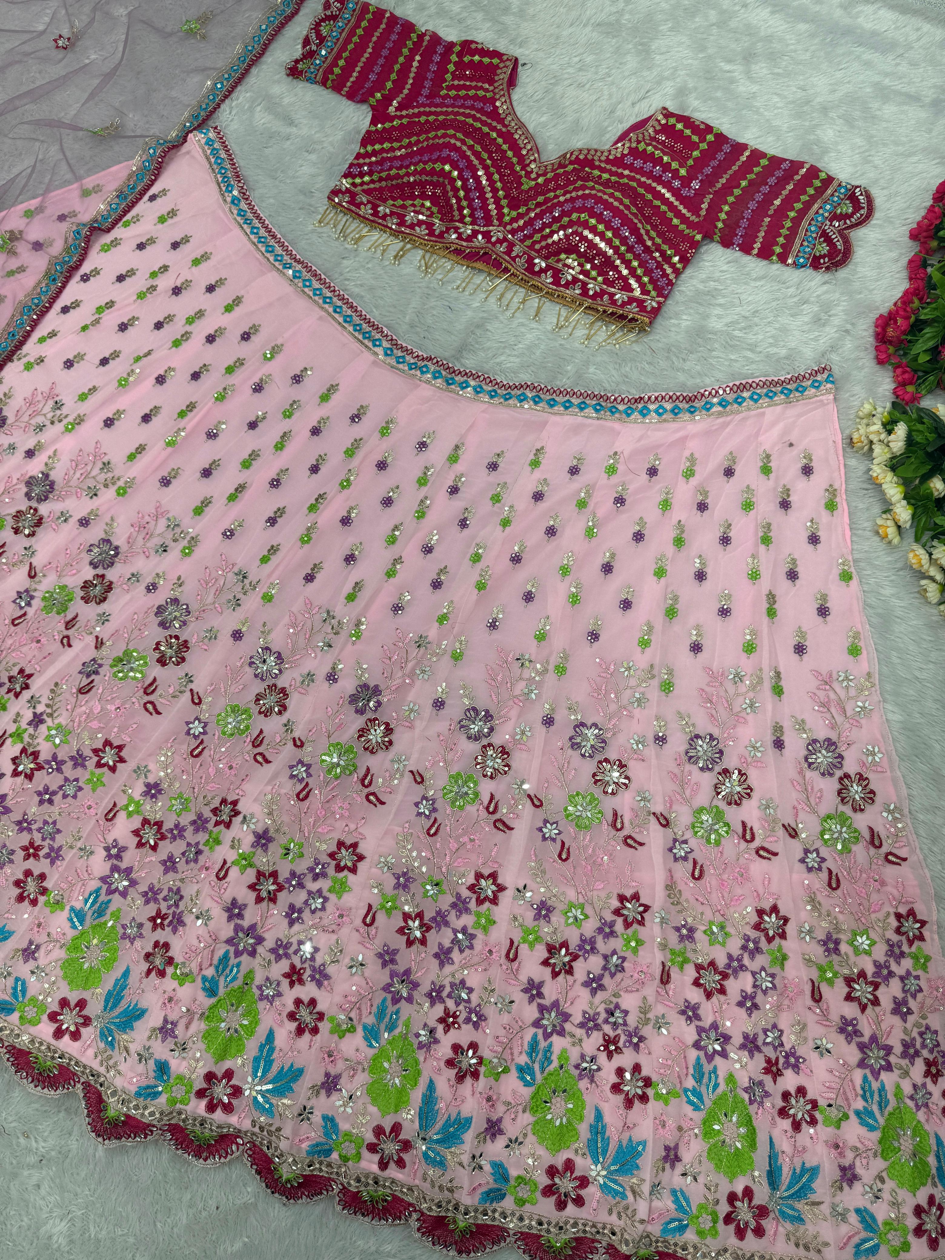 Multi Thread Heavy Work Light Pink Color Designer Lehenga Choli