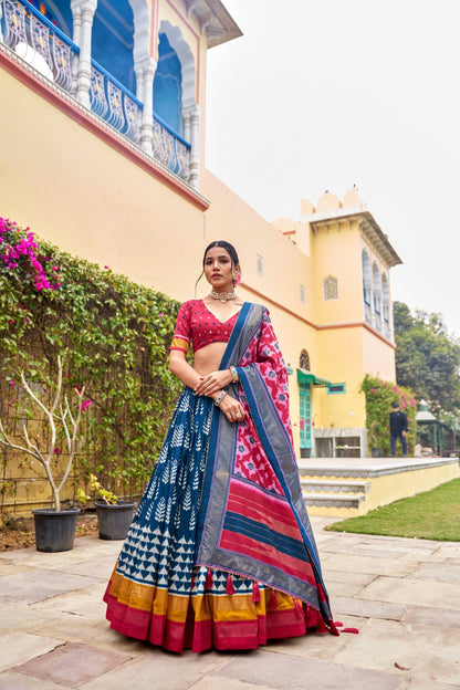 Festive Blue Color Multi Print design Lehenga Choli