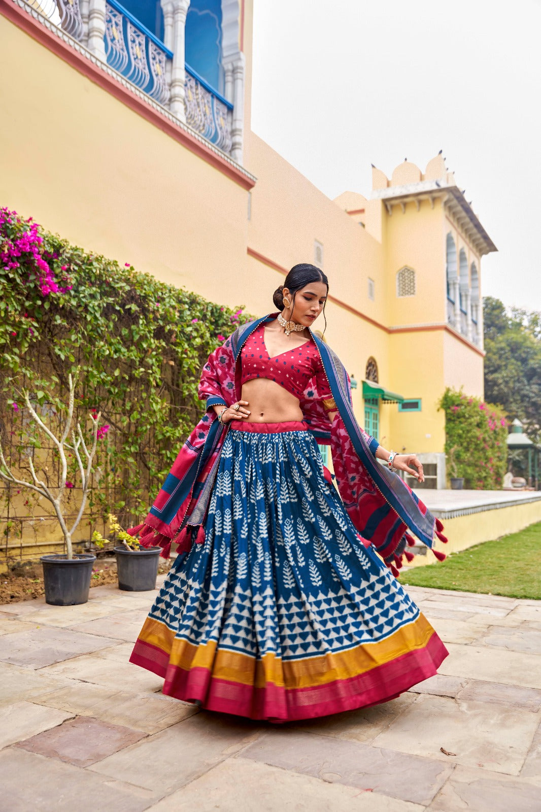 Festive Blue Color Multi Print design Lehenga Choli