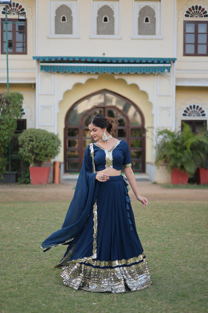 Gorgeous Navy Blue Sequins Work Lehenga Choli