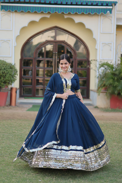 Gorgeous Navy Blue Sequins Work Lehenga Choli