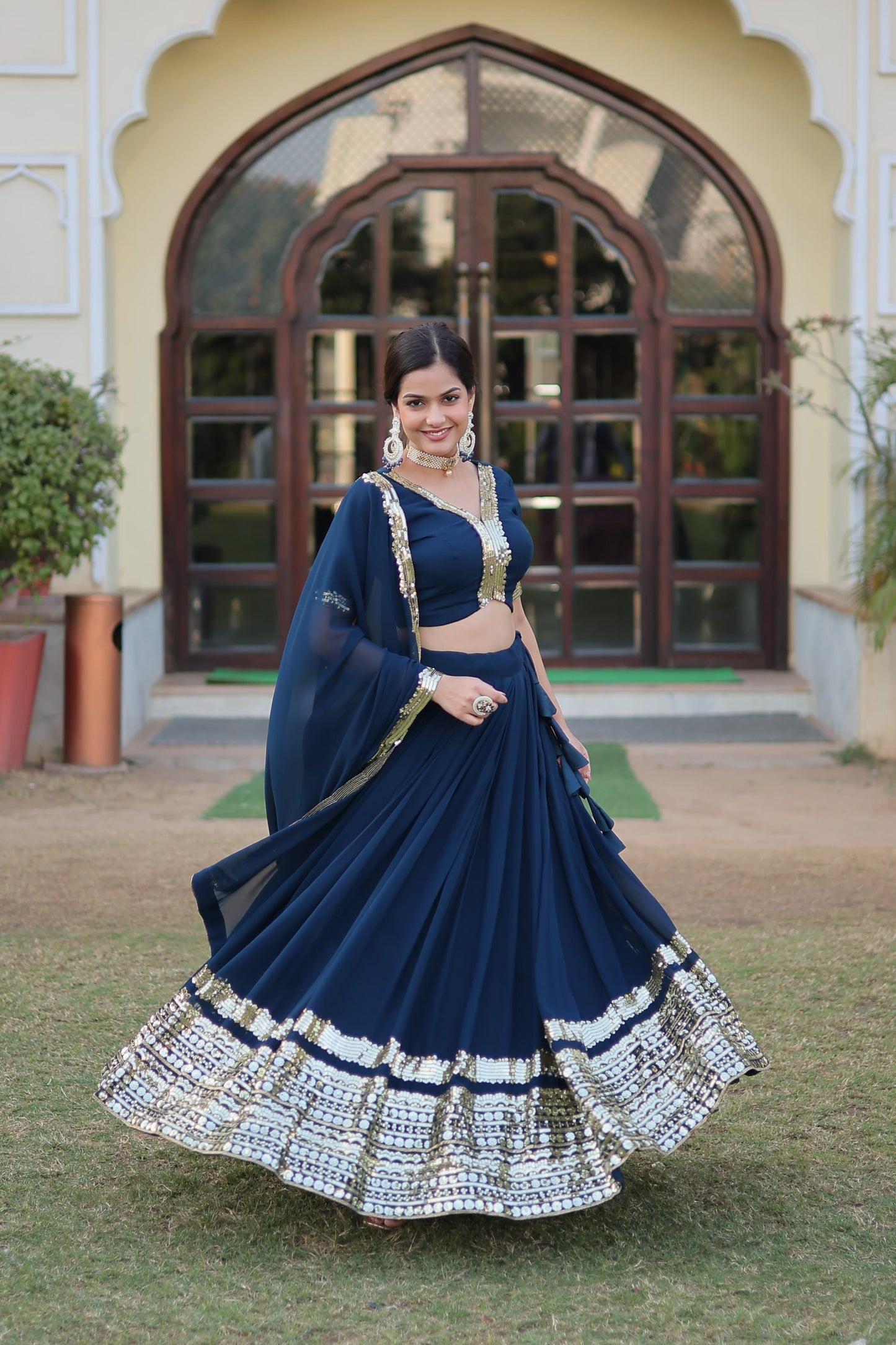 Gorgeous Navy Blue Sequins Work Lehenga Choli