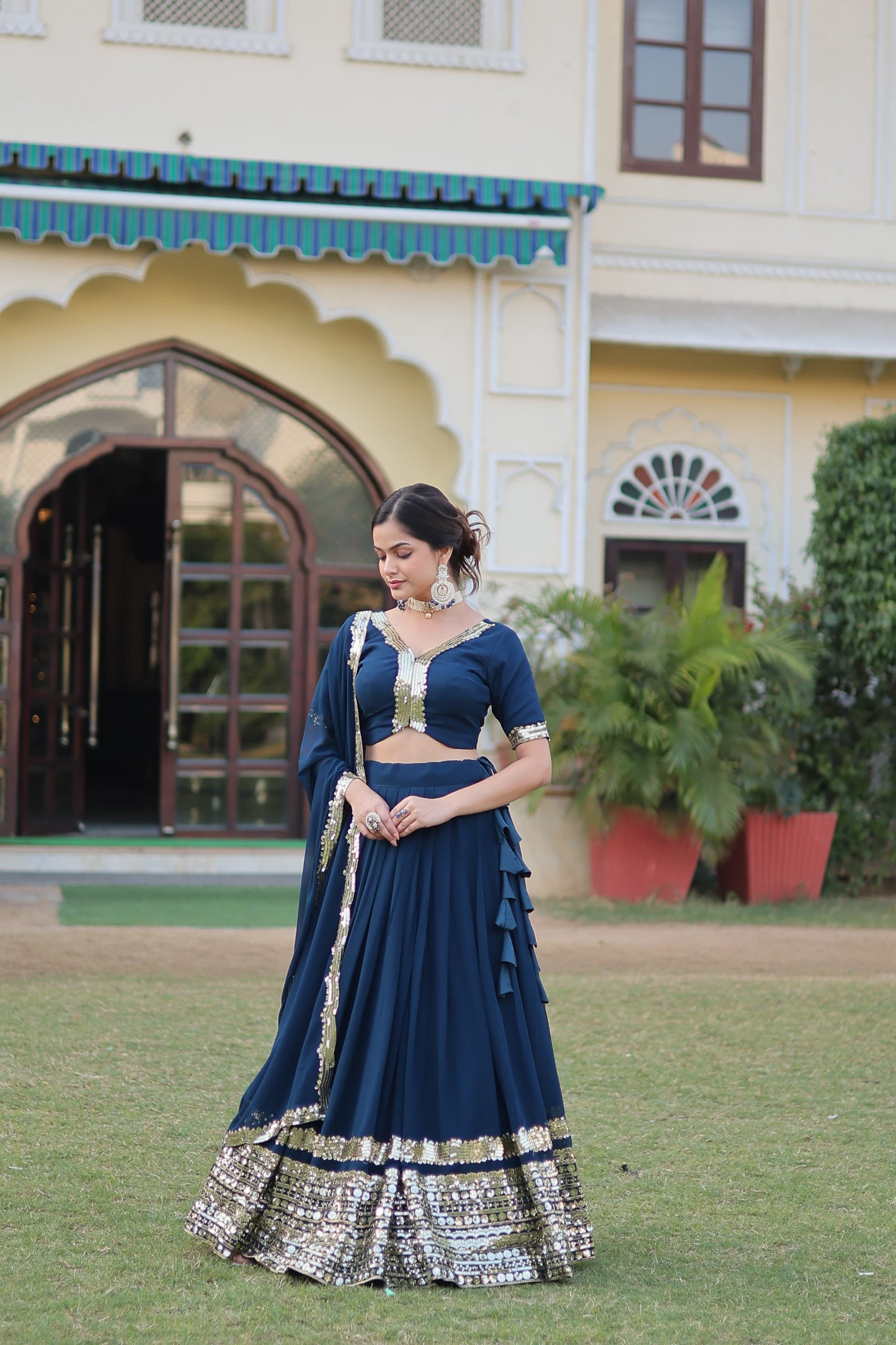 Gorgeous Navy Blue Sequins Work Lehenga Choli