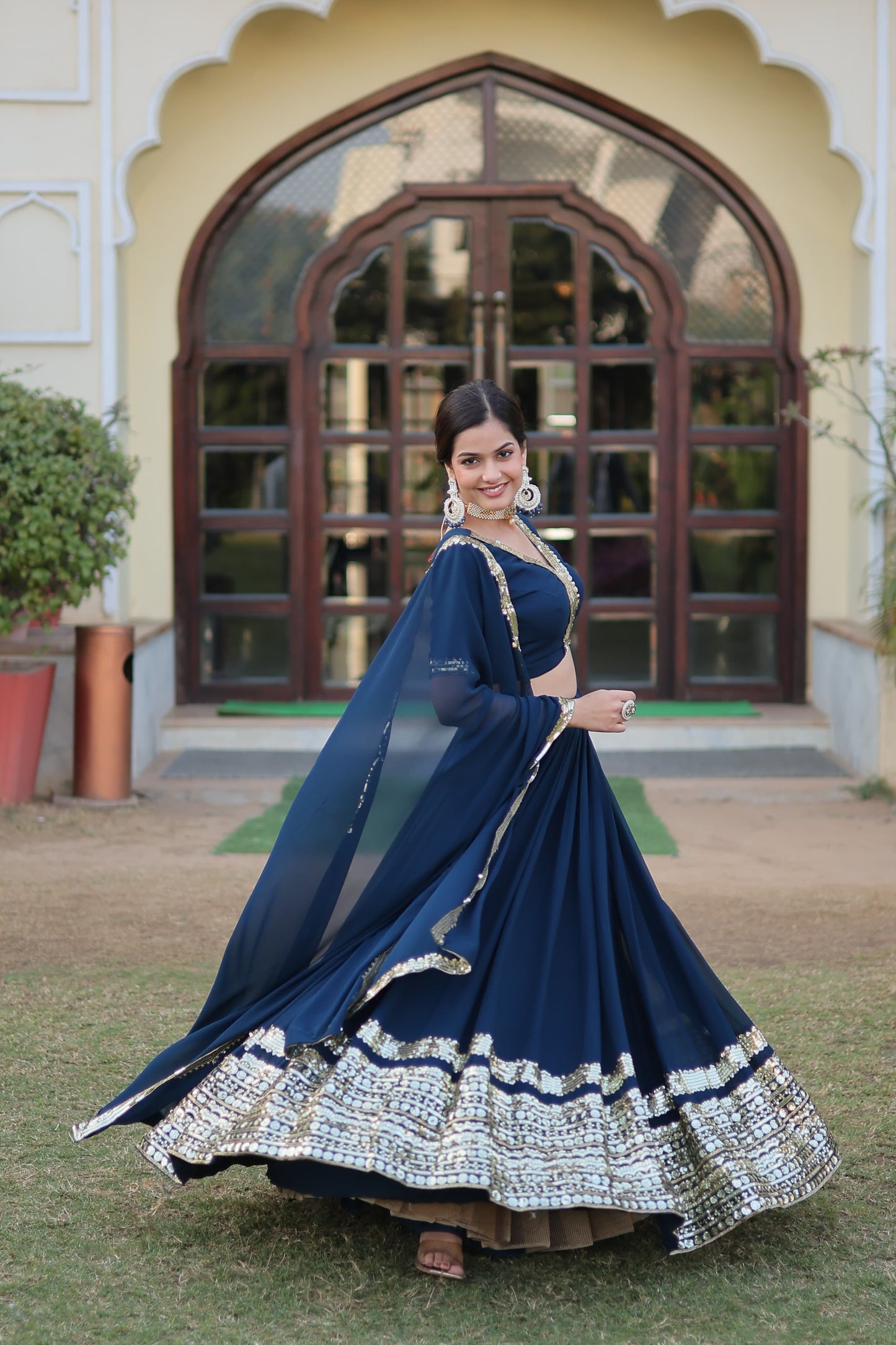 Gorgeous Navy Blue Sequins Work Lehenga Choli