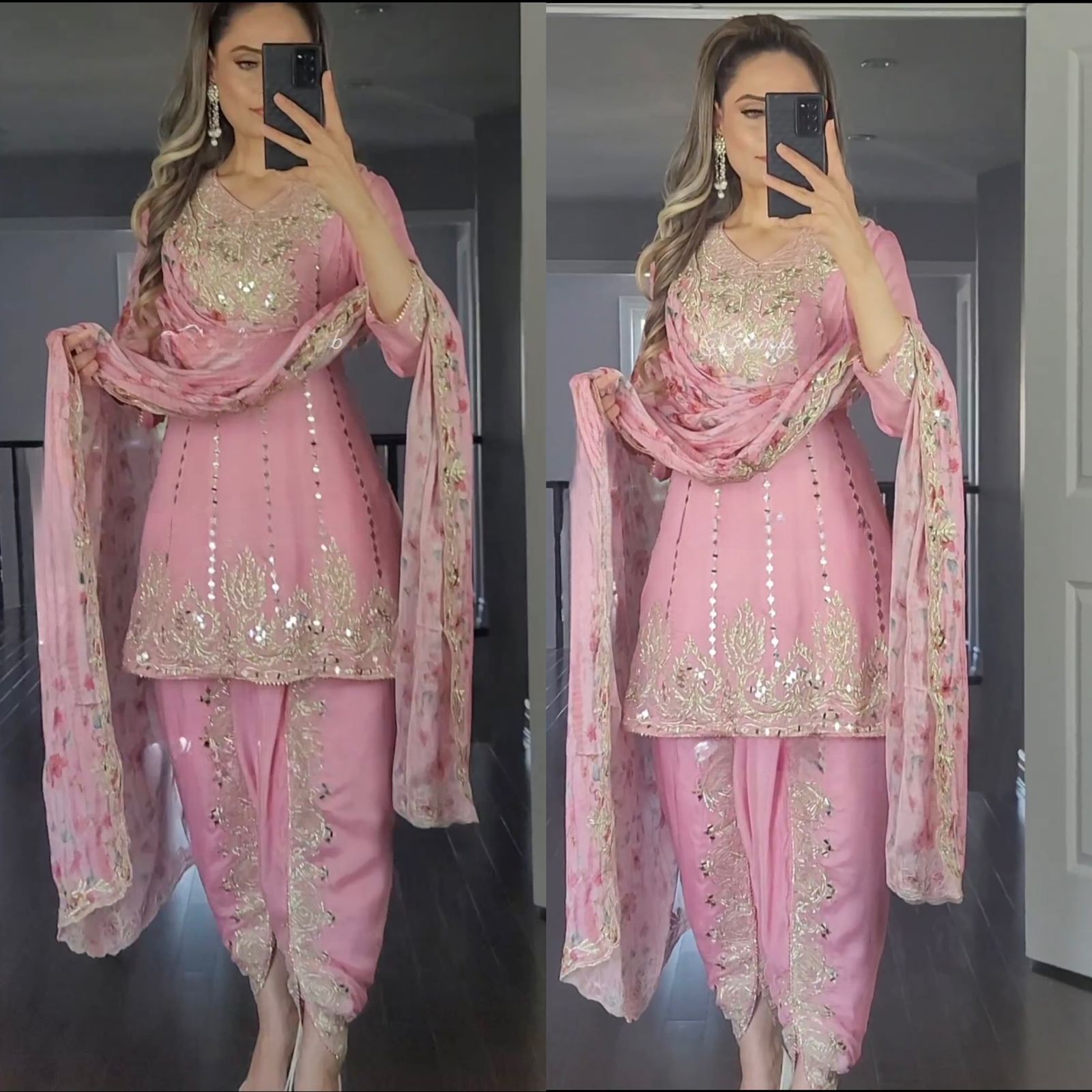 Ravishing Light Pink Color Embroidery Work Dhoti Suit