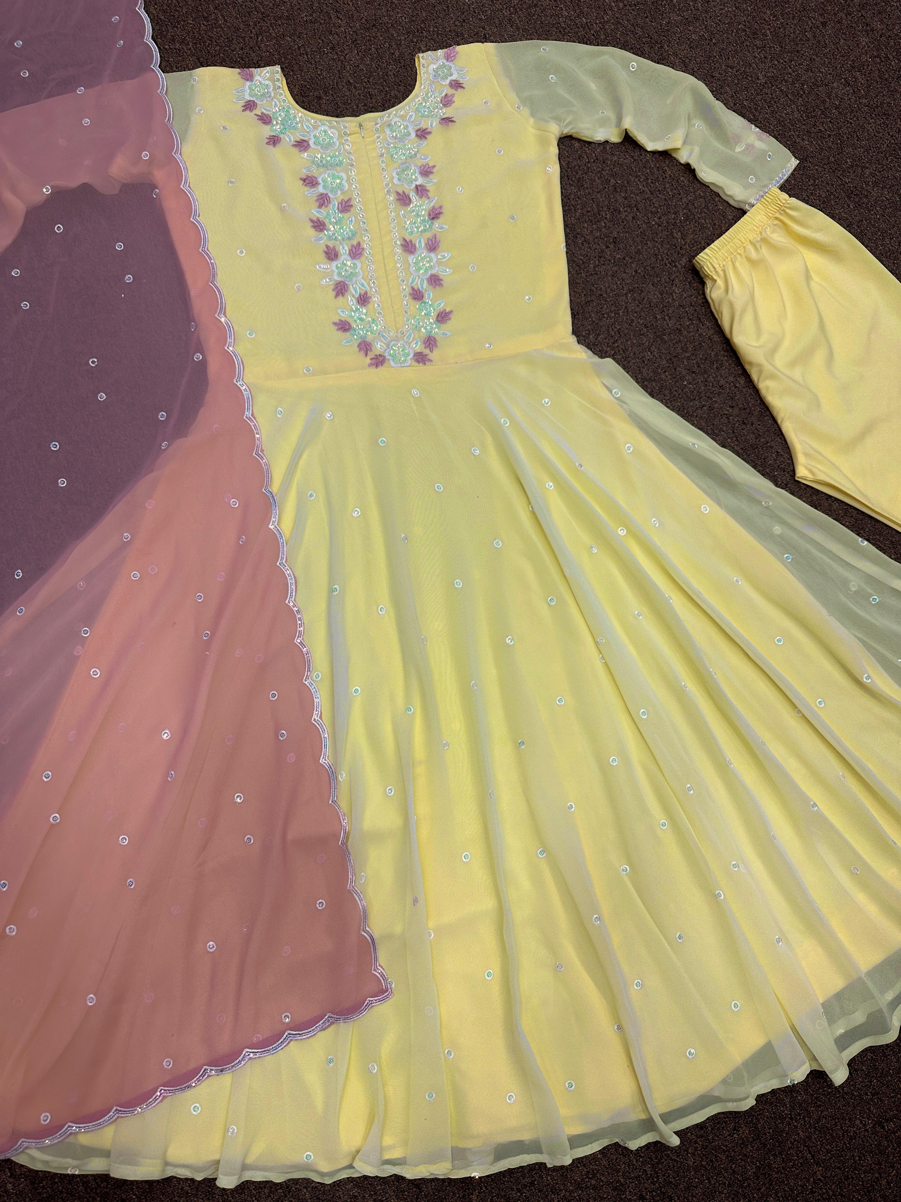 Function Wear Embroidery Work Yellow Color Anarkali Suit