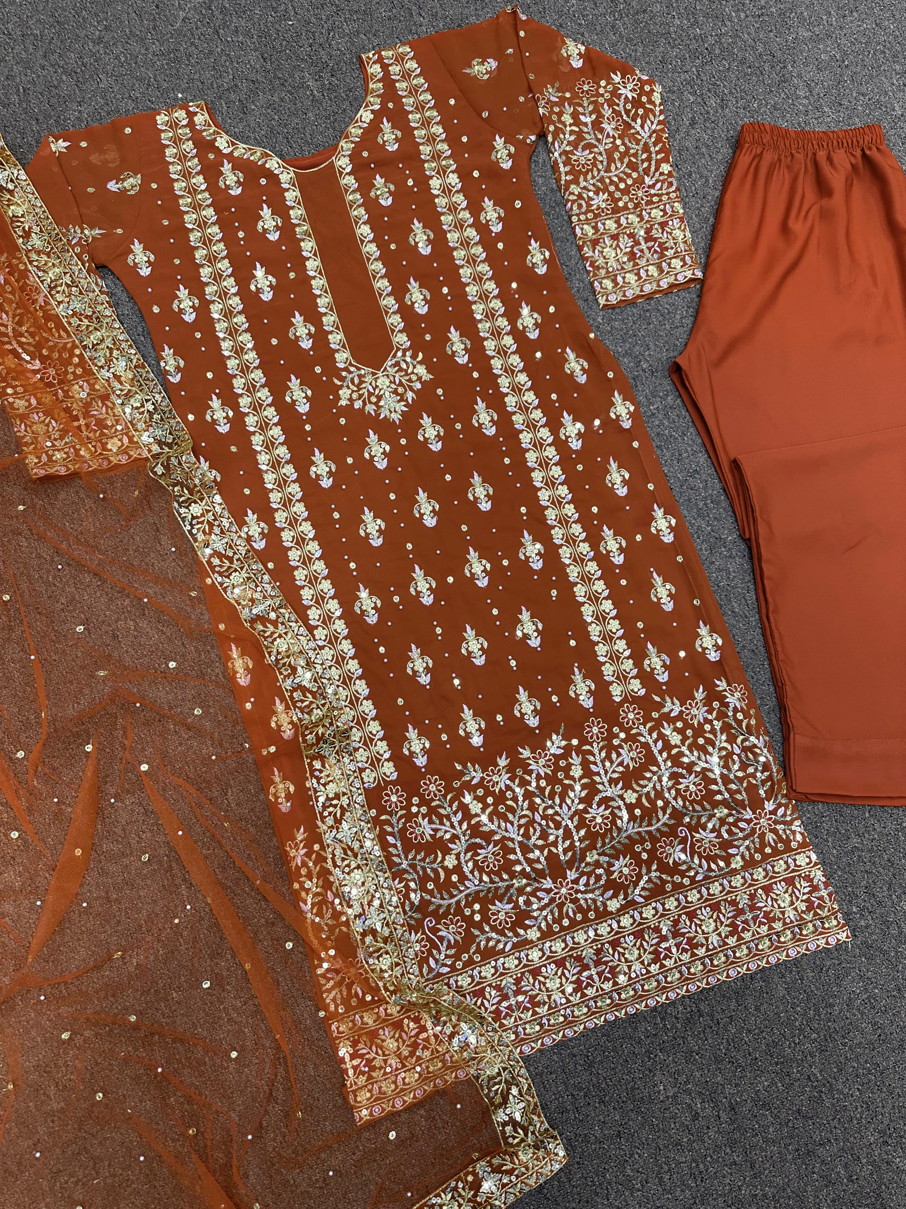 Pakistani Style Orang Heavy Sequence Work Salwar Suit