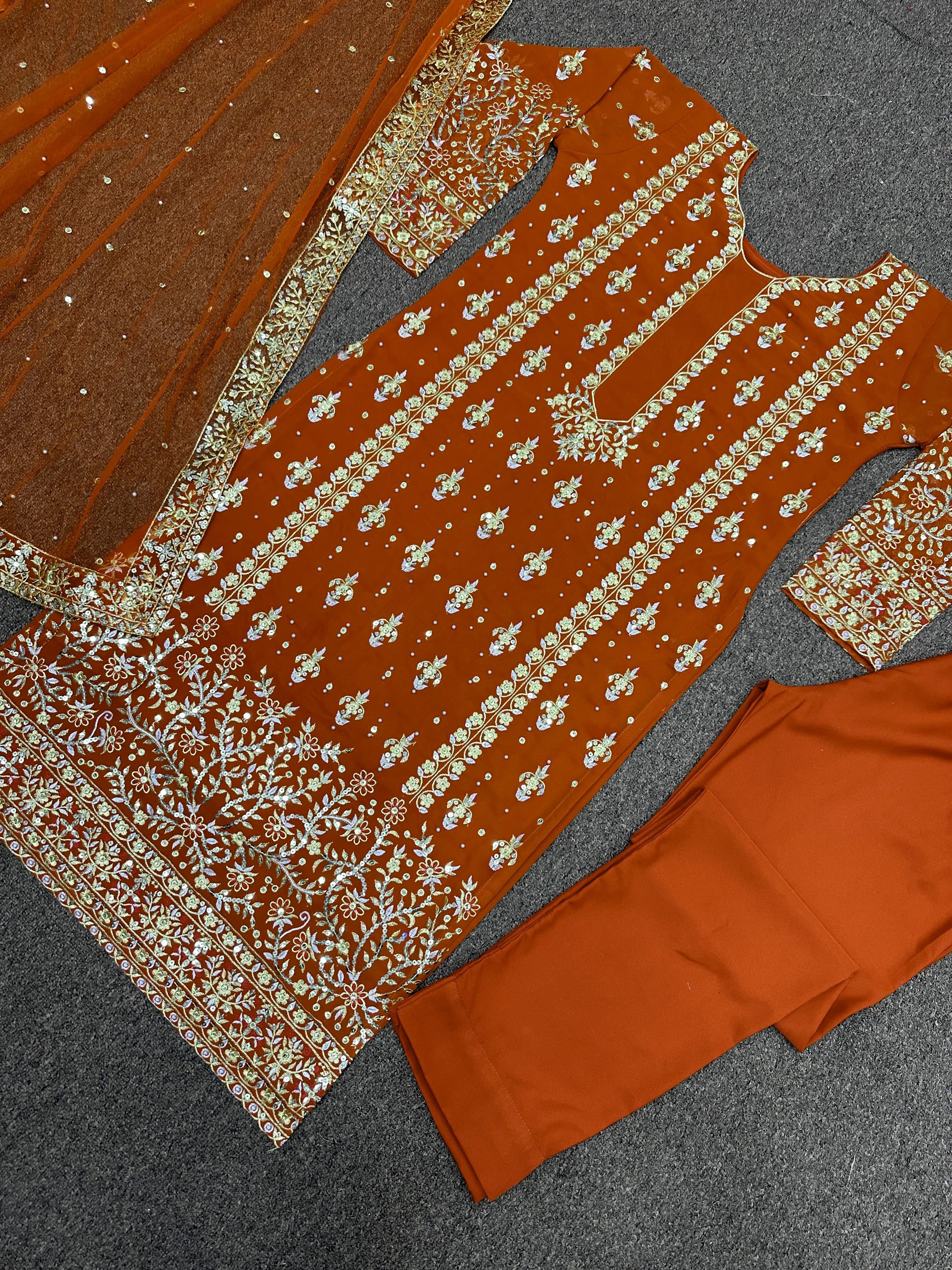 Pakistani Style Orang Heavy Sequence Work Salwar Suit