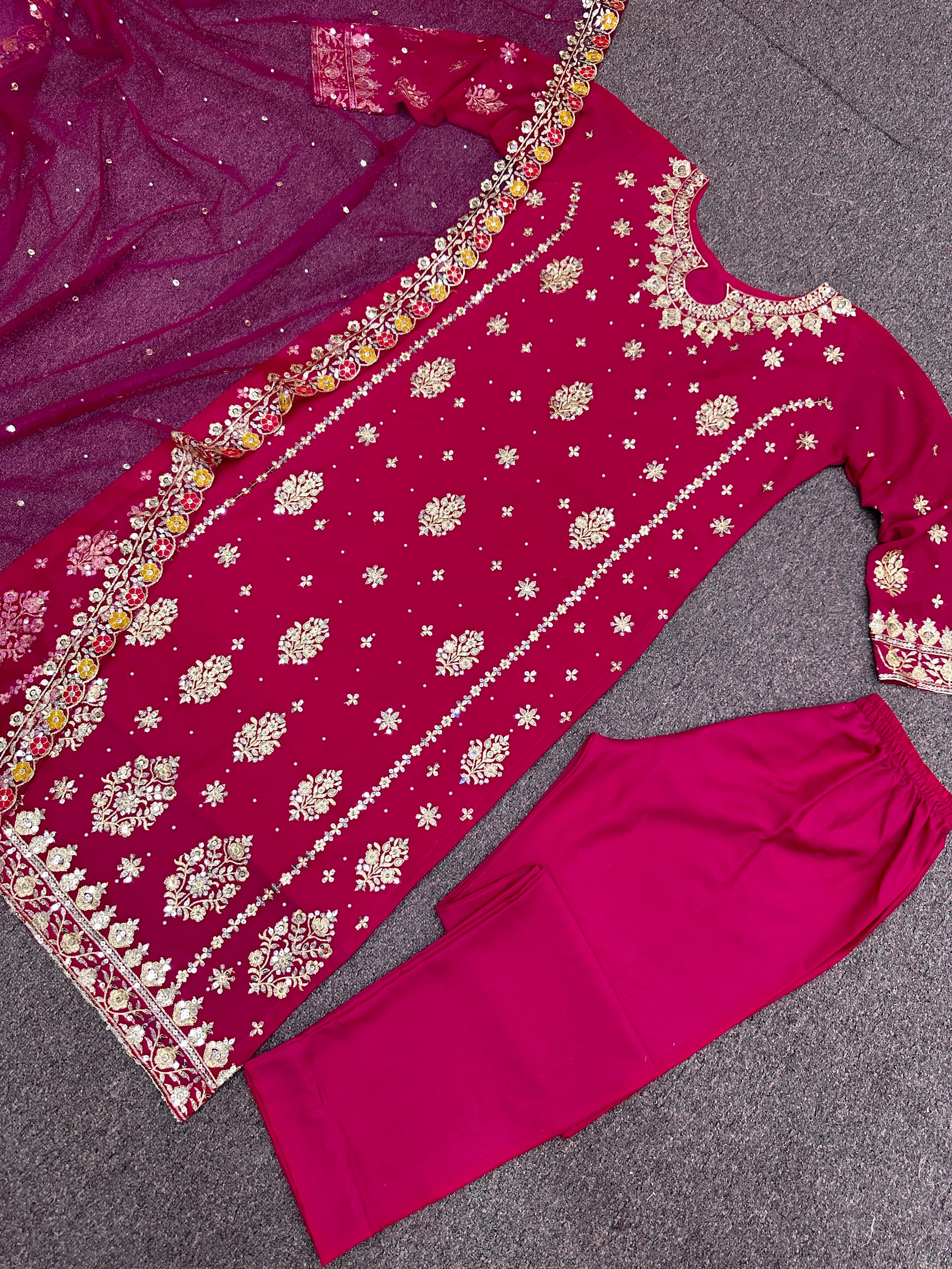 Pakistani Style Pink Heavy Sequence Work Salwar Suit
