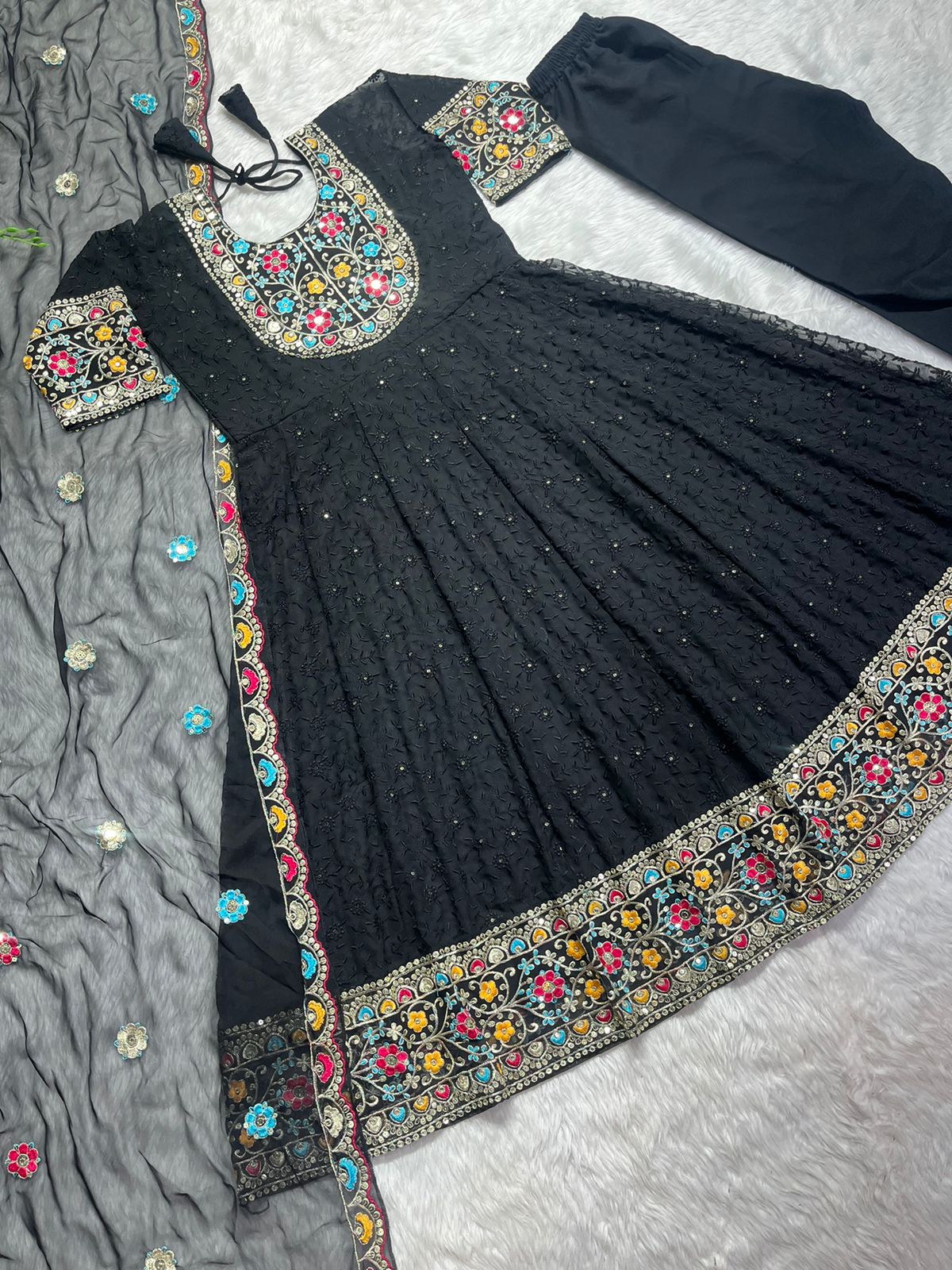 Multi Thread Work Marvelous Black Color Anarkali Gown