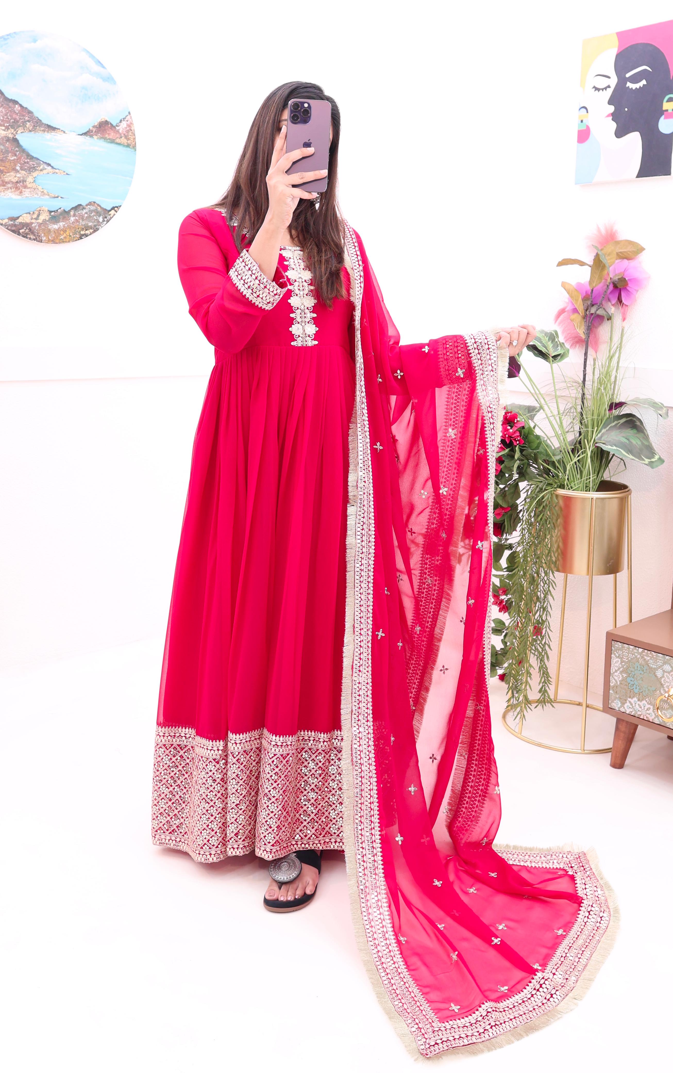 Beautiful Heavy Border Pink Color Long Gown