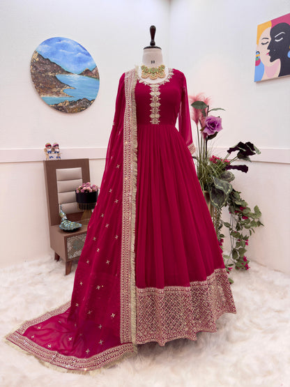 Beautiful Heavy Border Pink Color Long Gown