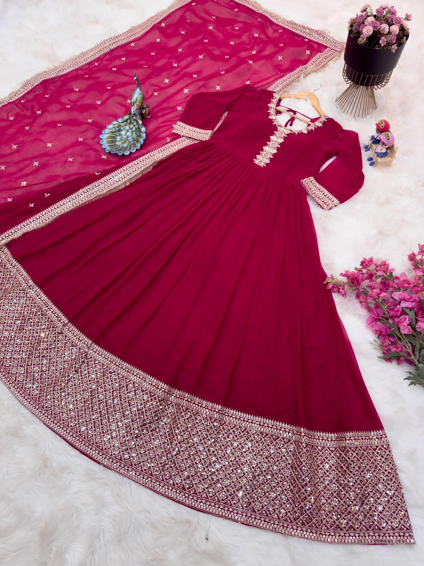 Beautiful Heavy Border Pink Color Long Gown