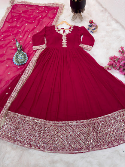 Beautiful Heavy Border Pink Color Long Gown