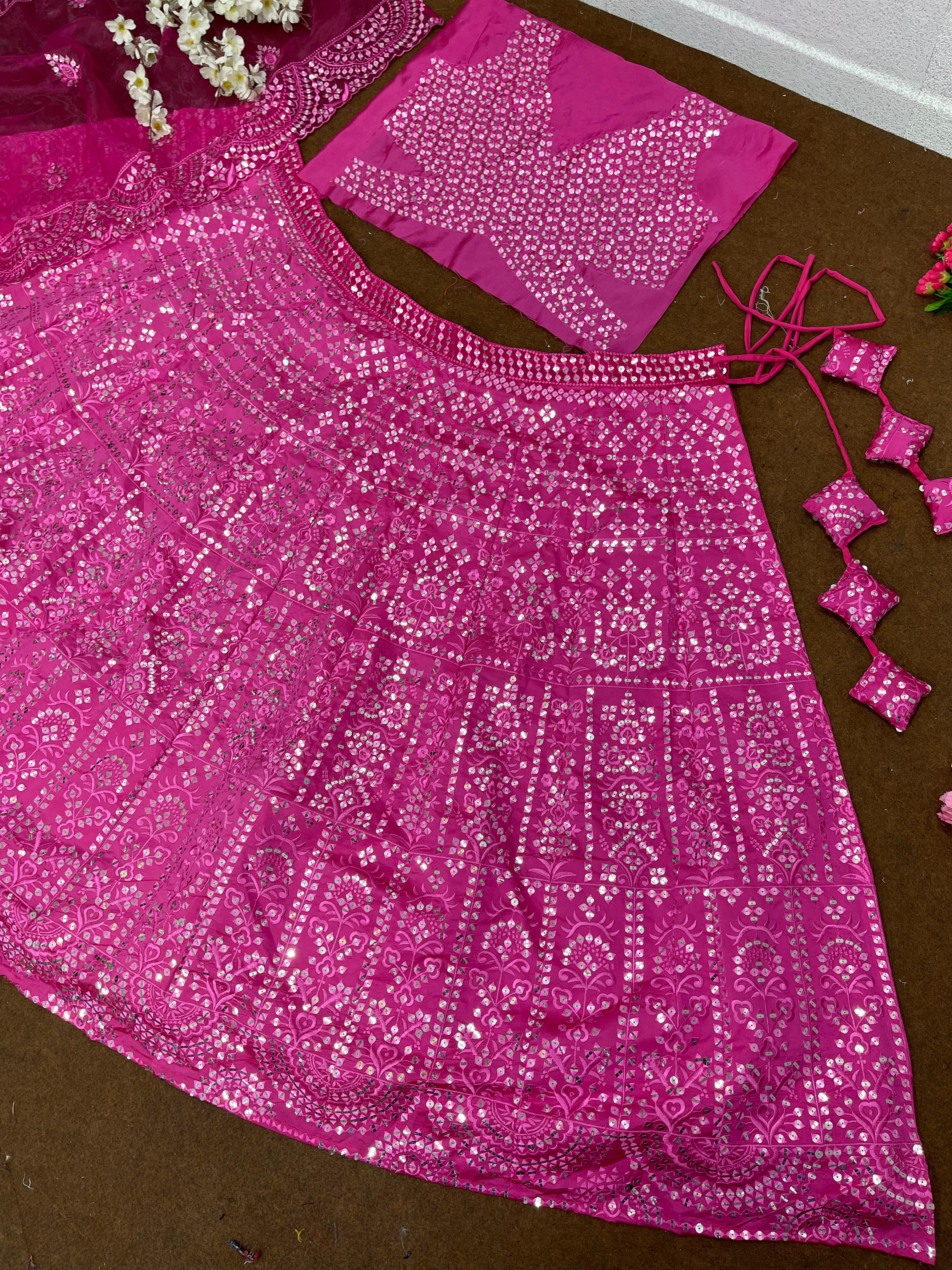 Marriage Special Pink Color Sequence Work Lehenga Choli