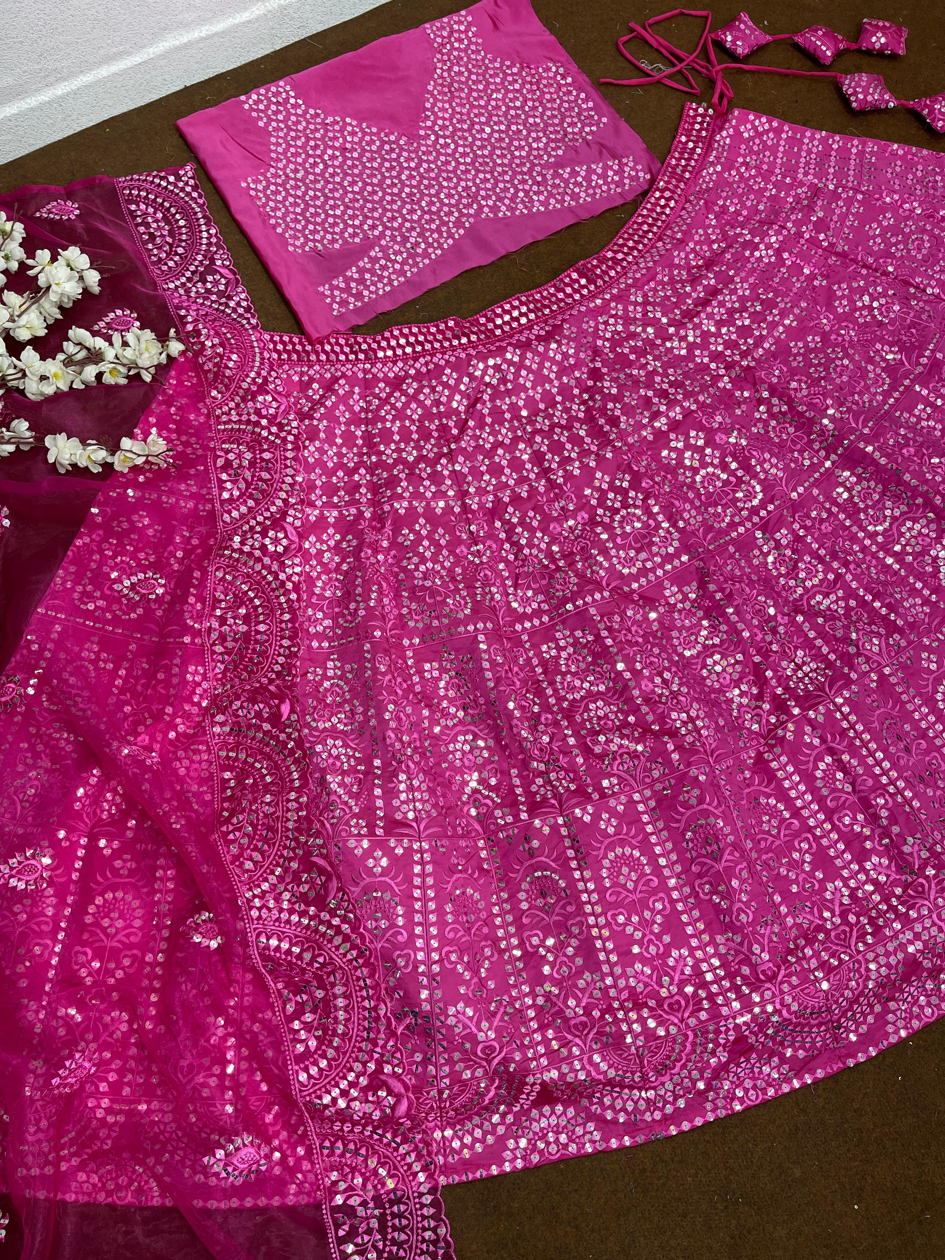 Marriage Special Pink Color Sequence Work Lehenga Choli