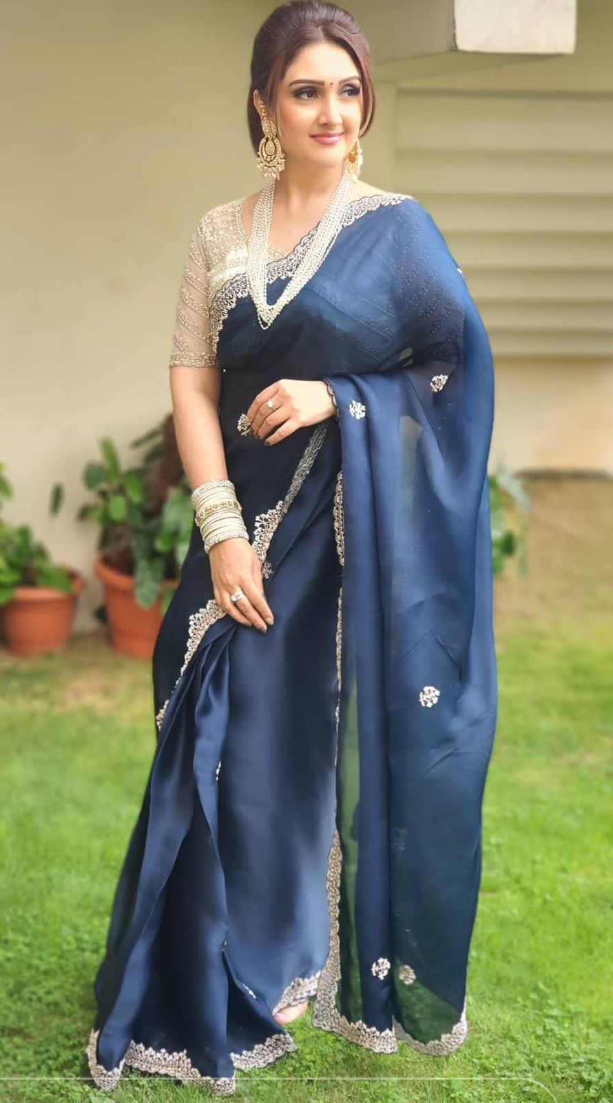 Beautiful Rich Design Work Navy Blue Color Saree