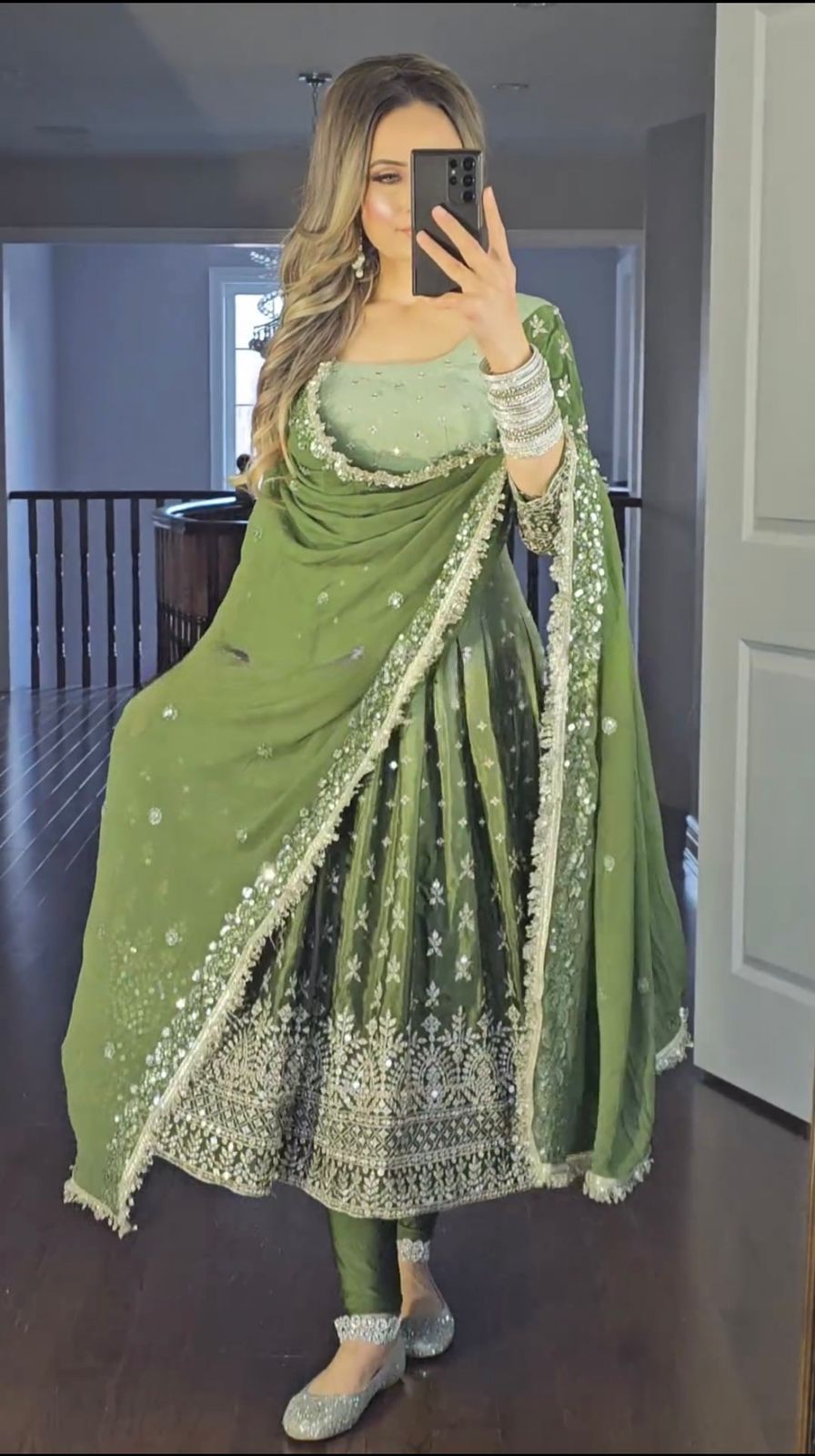 Innovative Green Color Shaded Anarkali Gown