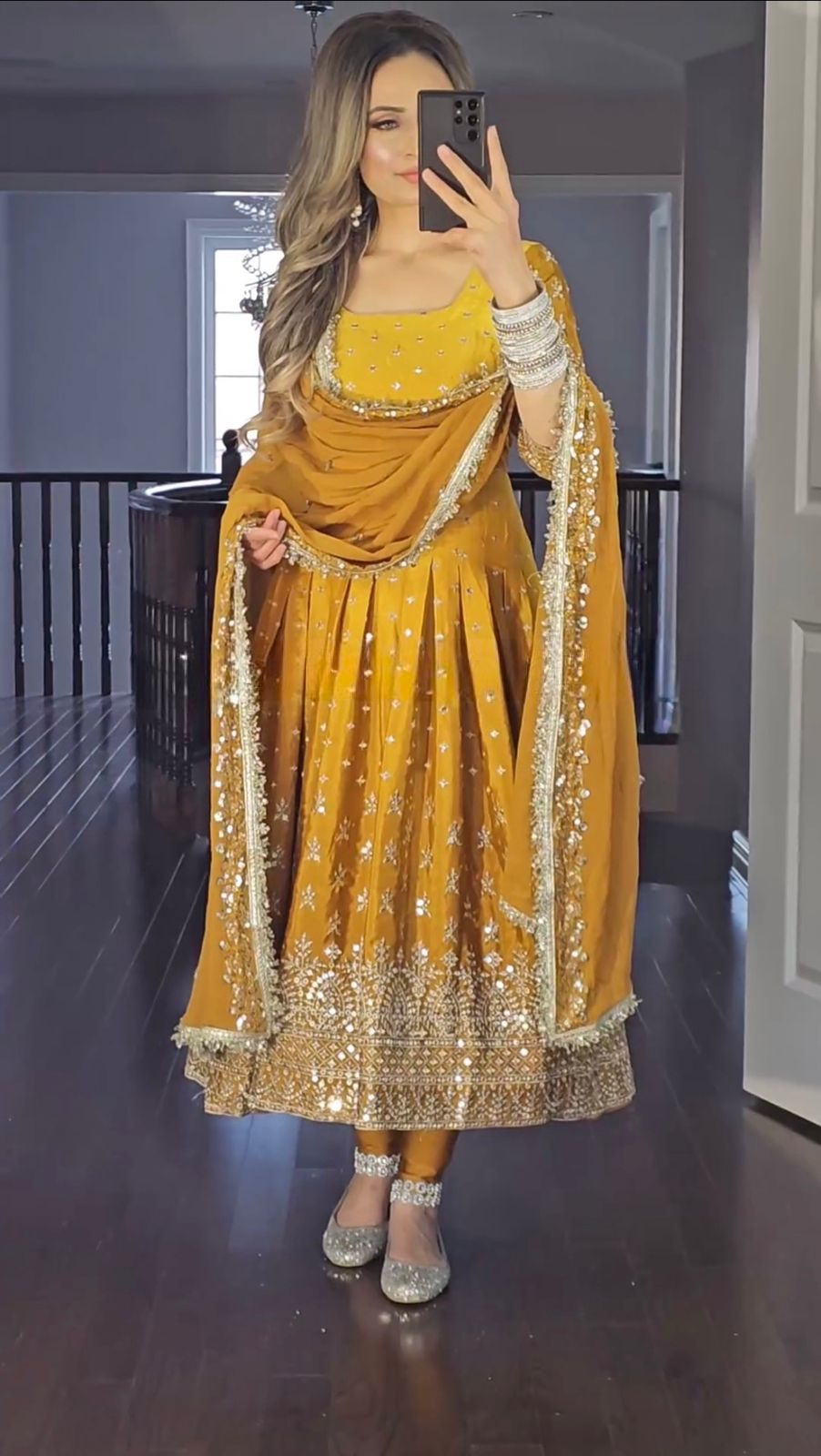 Innovative Mustard Color Shaded Anarkali Gown