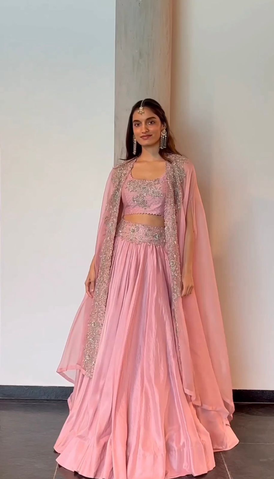 Indowestern Style Peach Color Lehenga Choli With Shrug