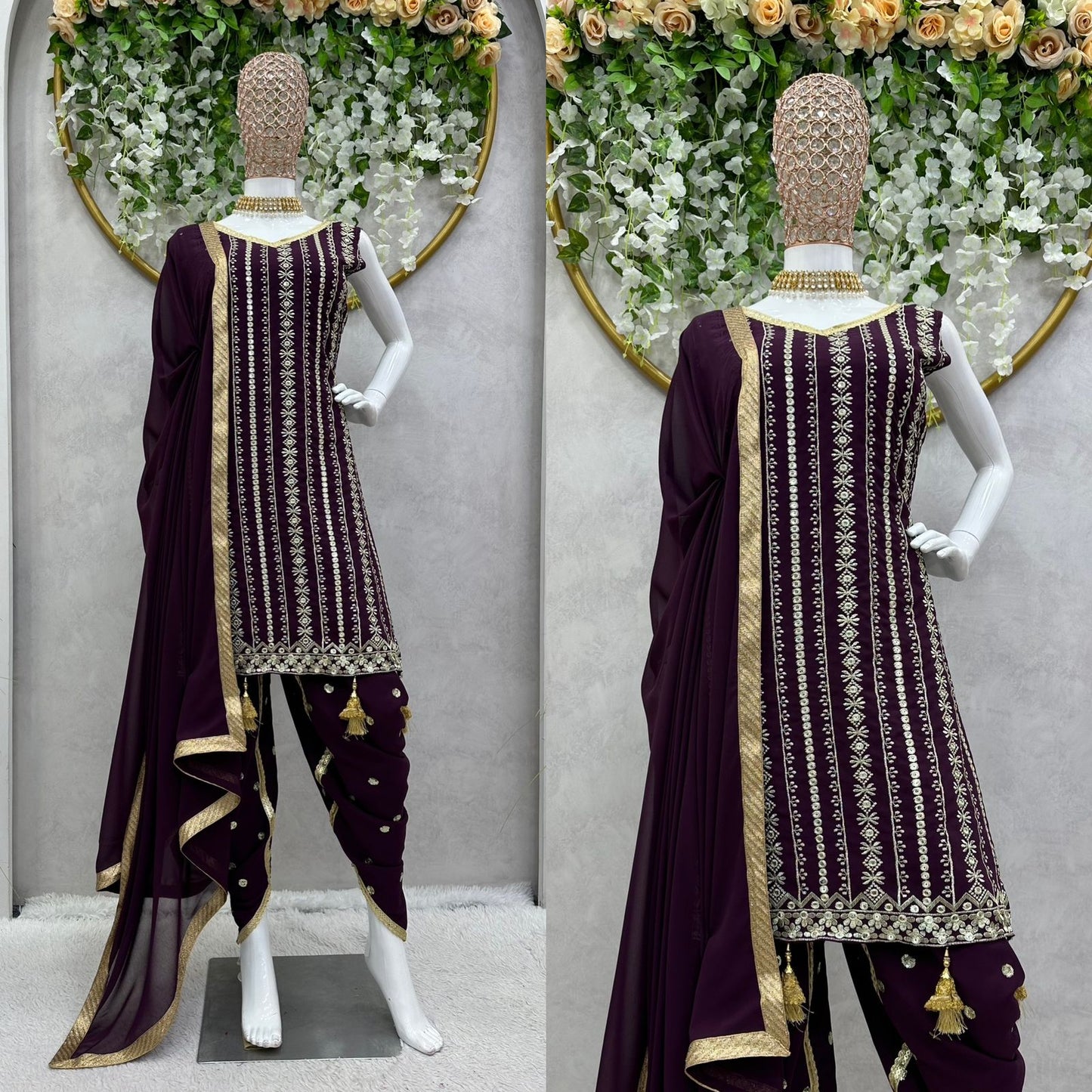 Shining Sequence Work Purple Color Dhoti Suit