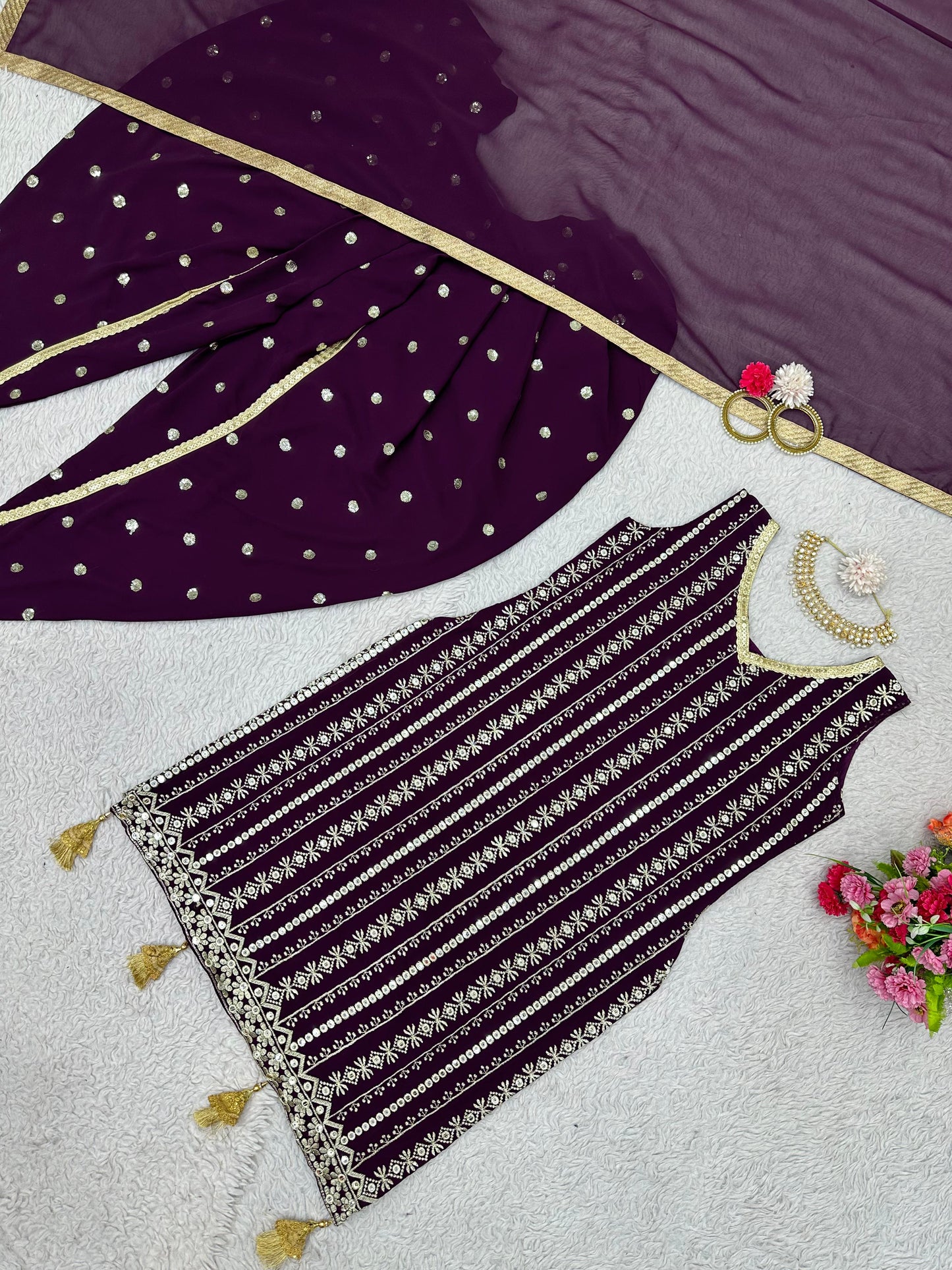 Shining Sequence Work Purple Color Dhoti Suit