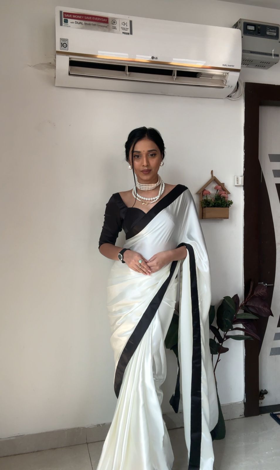 Ready To Wear Black Border With White Color Saree