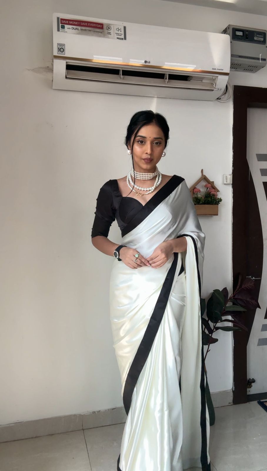 Ready To Wear Black Border With White Color Saree