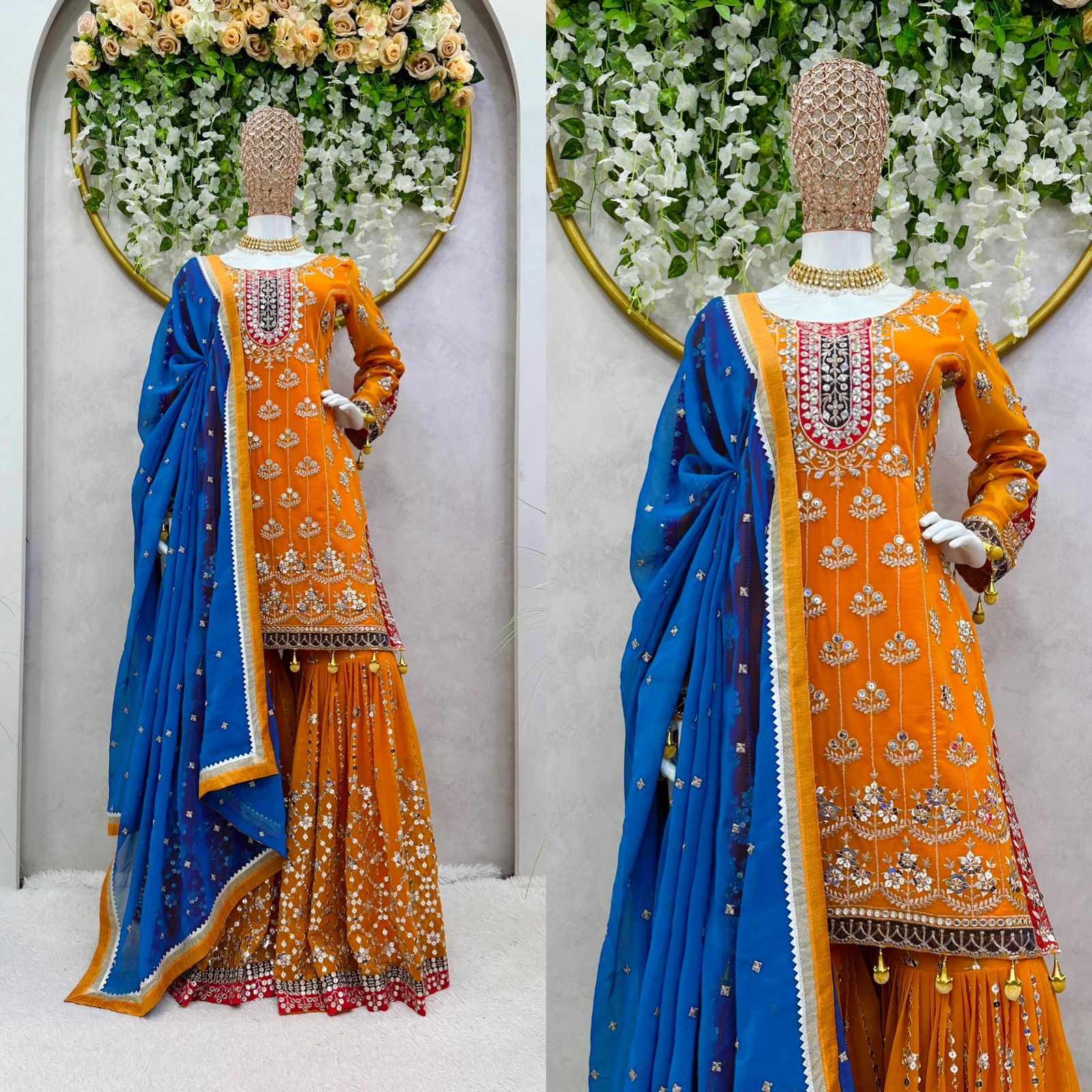 Eid Special Orange Color Sequence Thread Work Sharara Suit