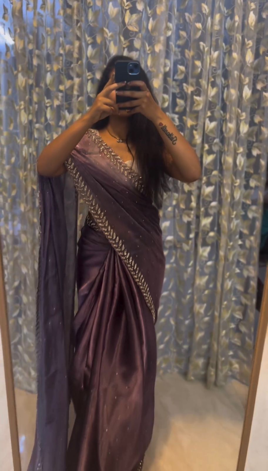 Dazzling Sequence With Diamond Work Purple Color Saree