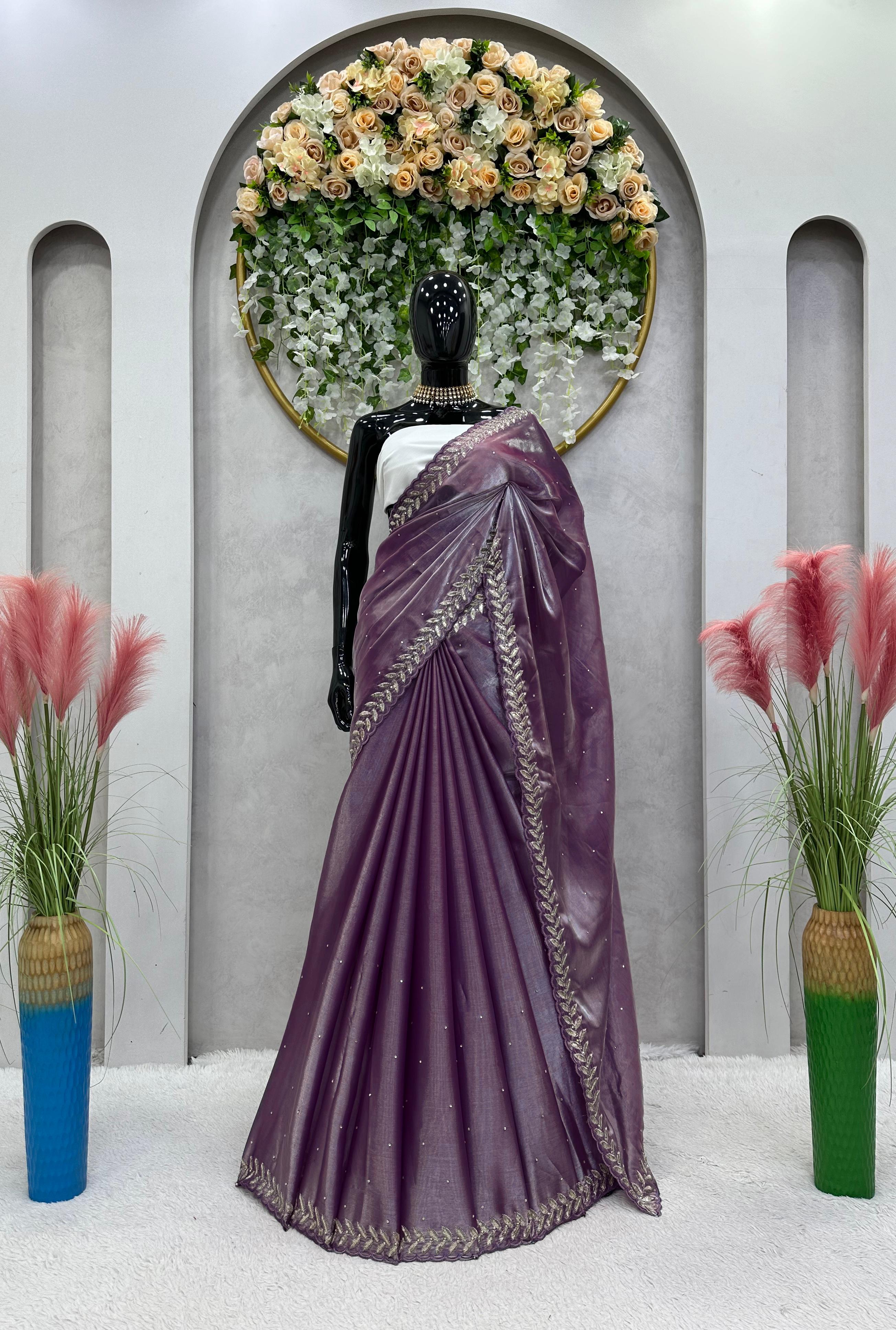 Dazzling Sequence With Diamond Work Purple Color Saree