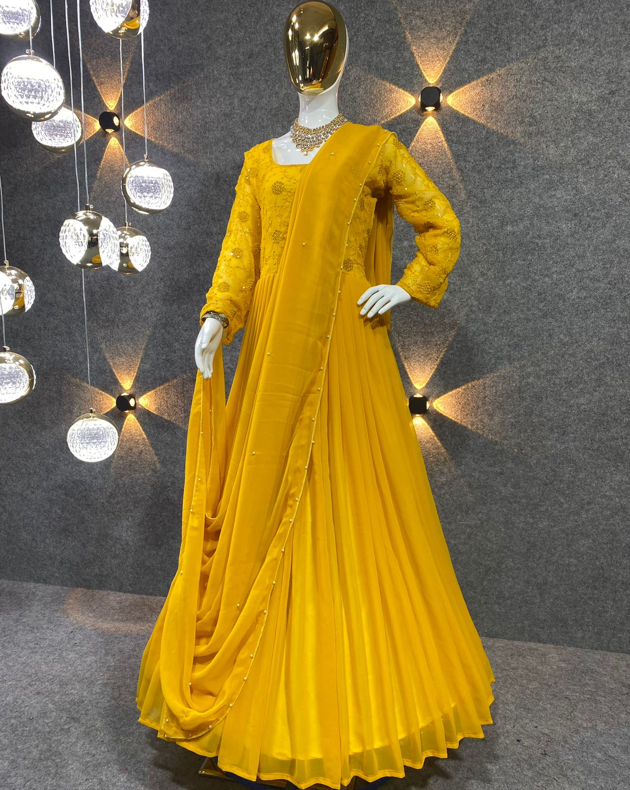 Fantastic Yellow Color Sequence Work Long Anarkali Gown